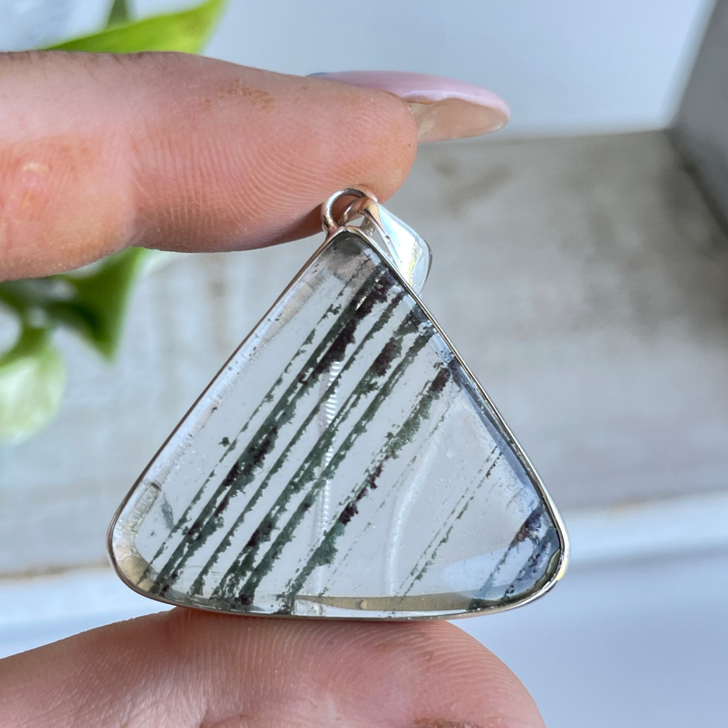 Lodolite Graden Quartz Triangle Pendant