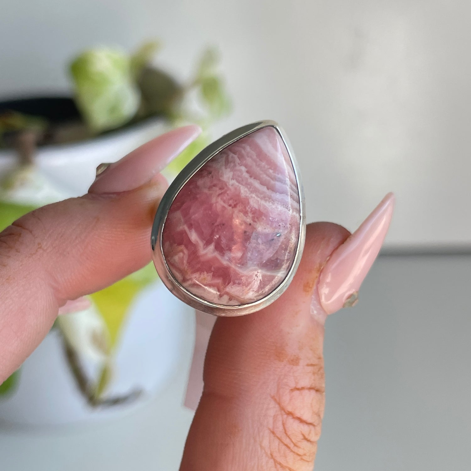 Rhodochrosite Teardrop Ring Sz6.5