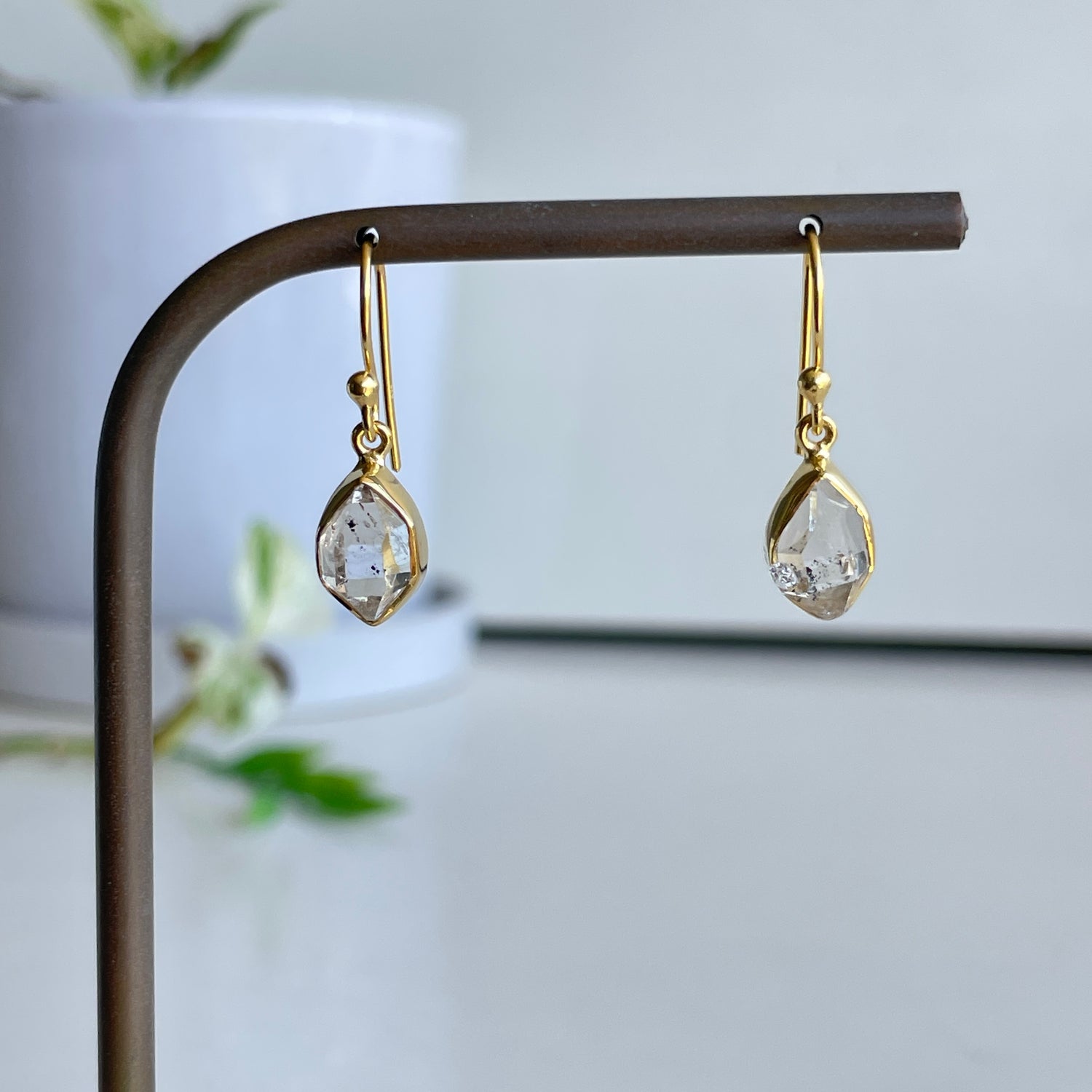18K Gold Plated Herkimer Diamond Earrings