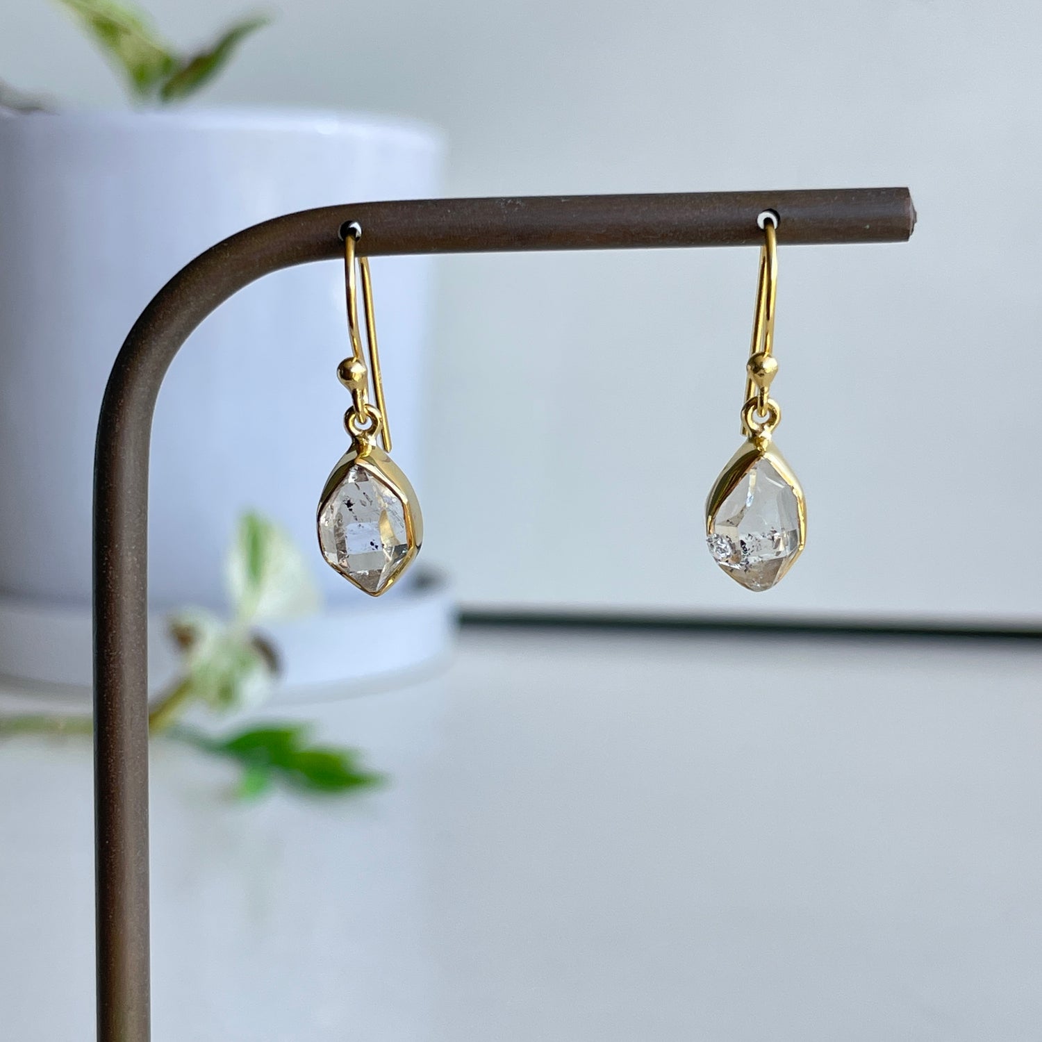 18K Gold Plated Herkimer Diamond Earrings