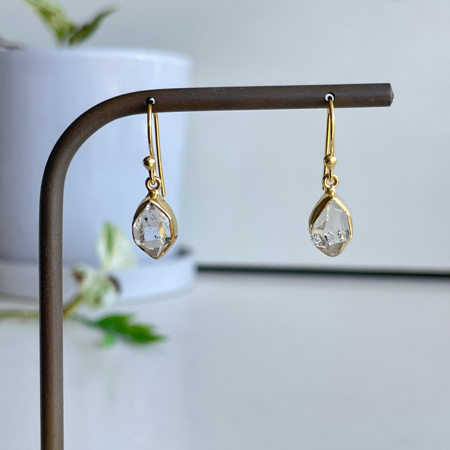 18K Gold Plated Herkimer Diamond Earrings