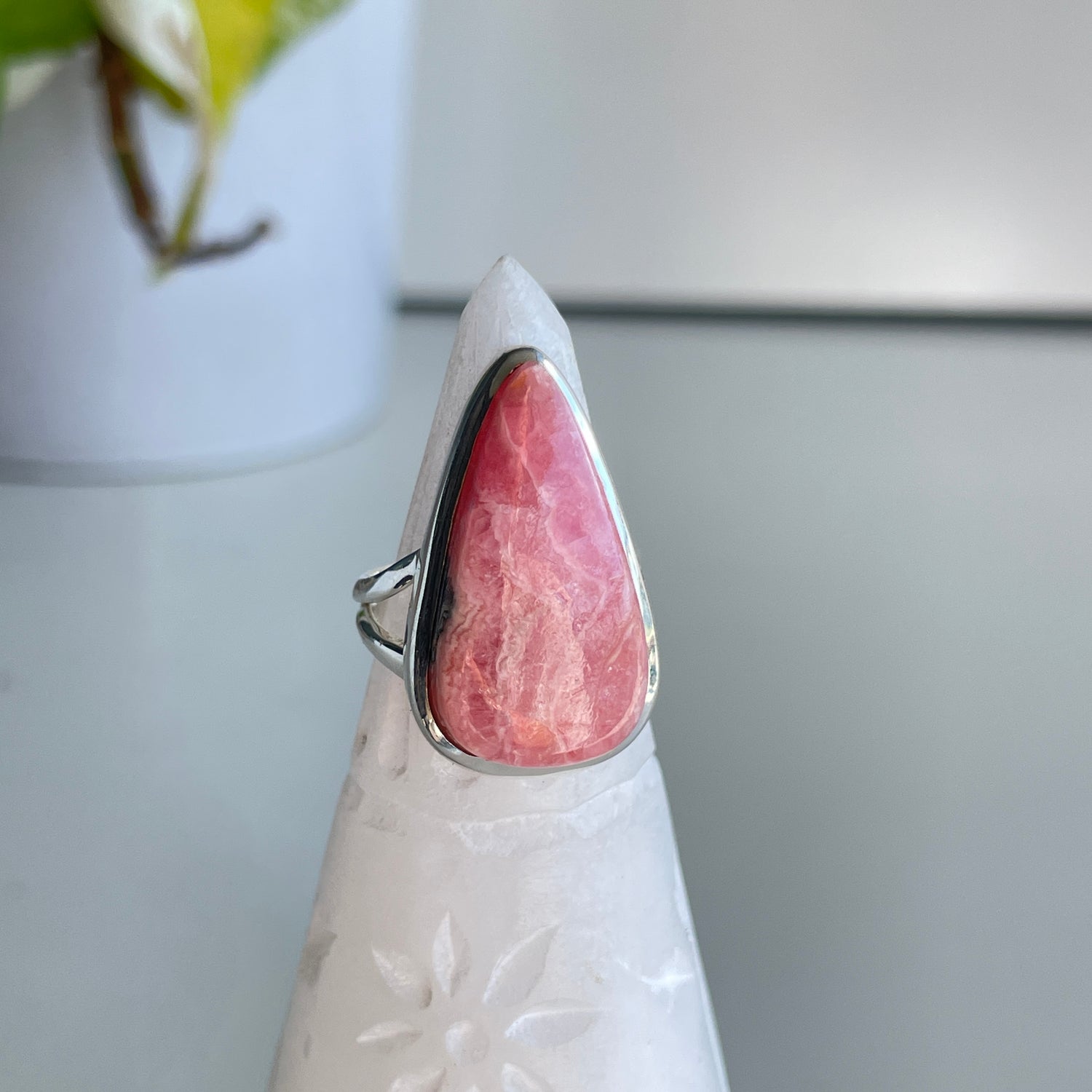 Rhodochrosite Teardrop Ring Sz6.5
