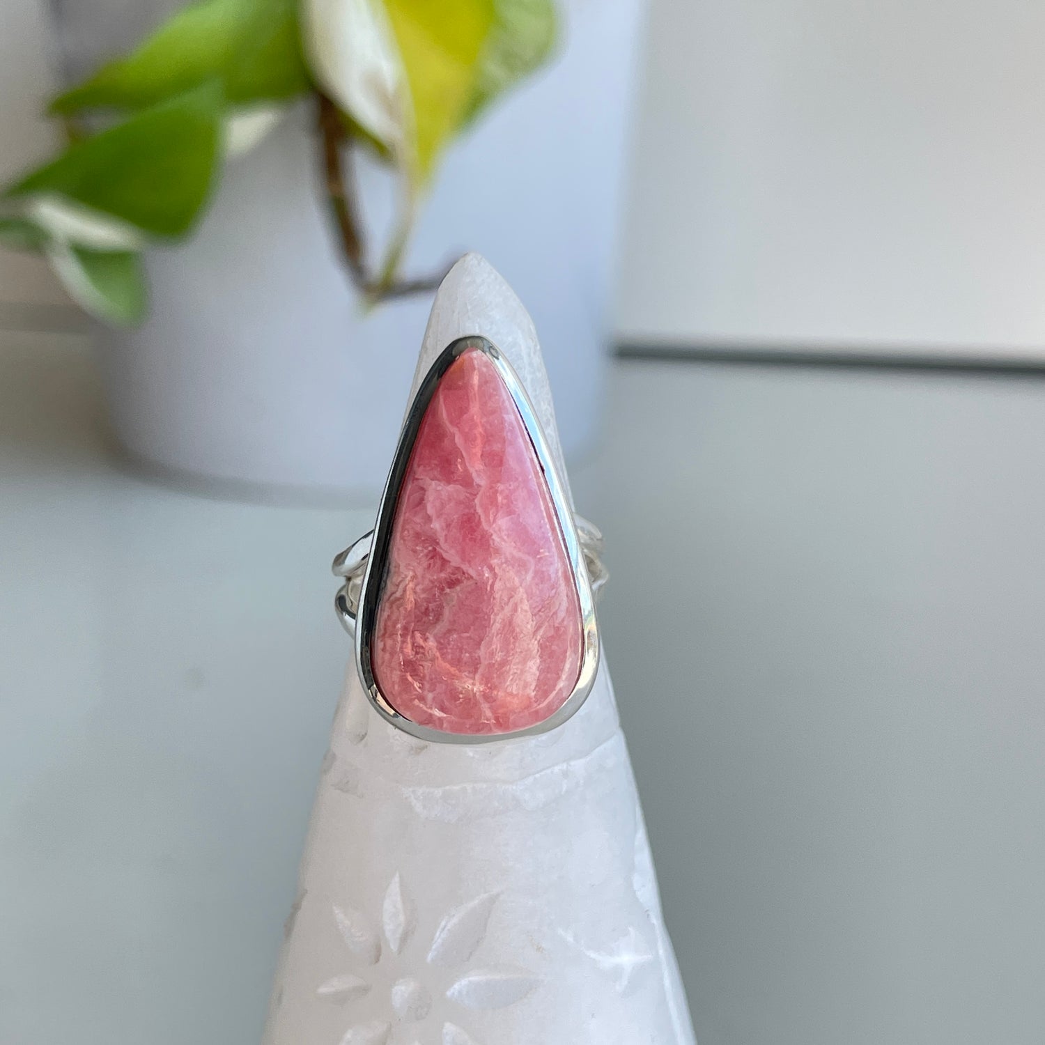 Rhodochrosite Teardrop Ring Sz6.5