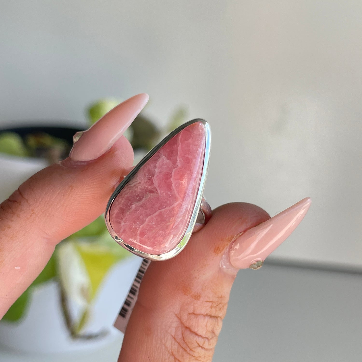 Rhodochrosite Teardrop Ring Sz6.5