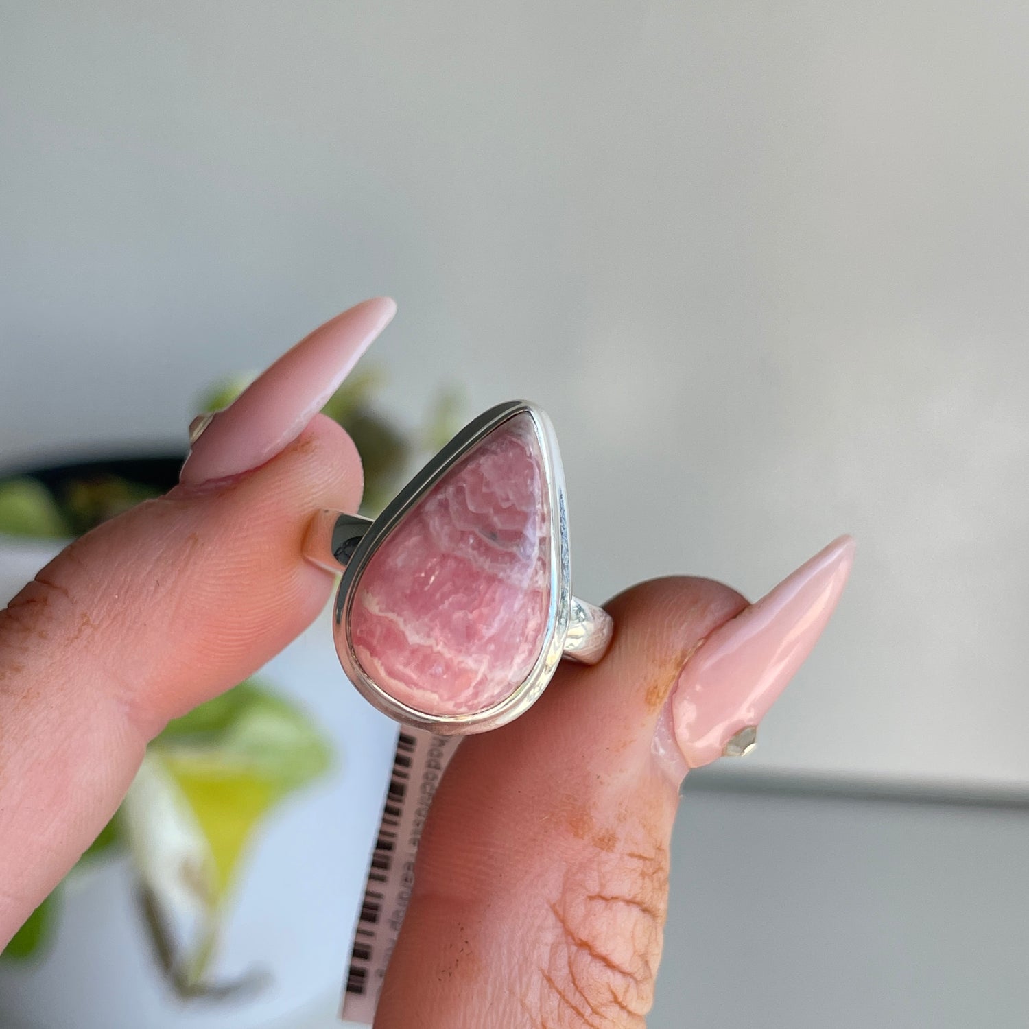 Rhodochrosite Teardrop Ring Sz8
