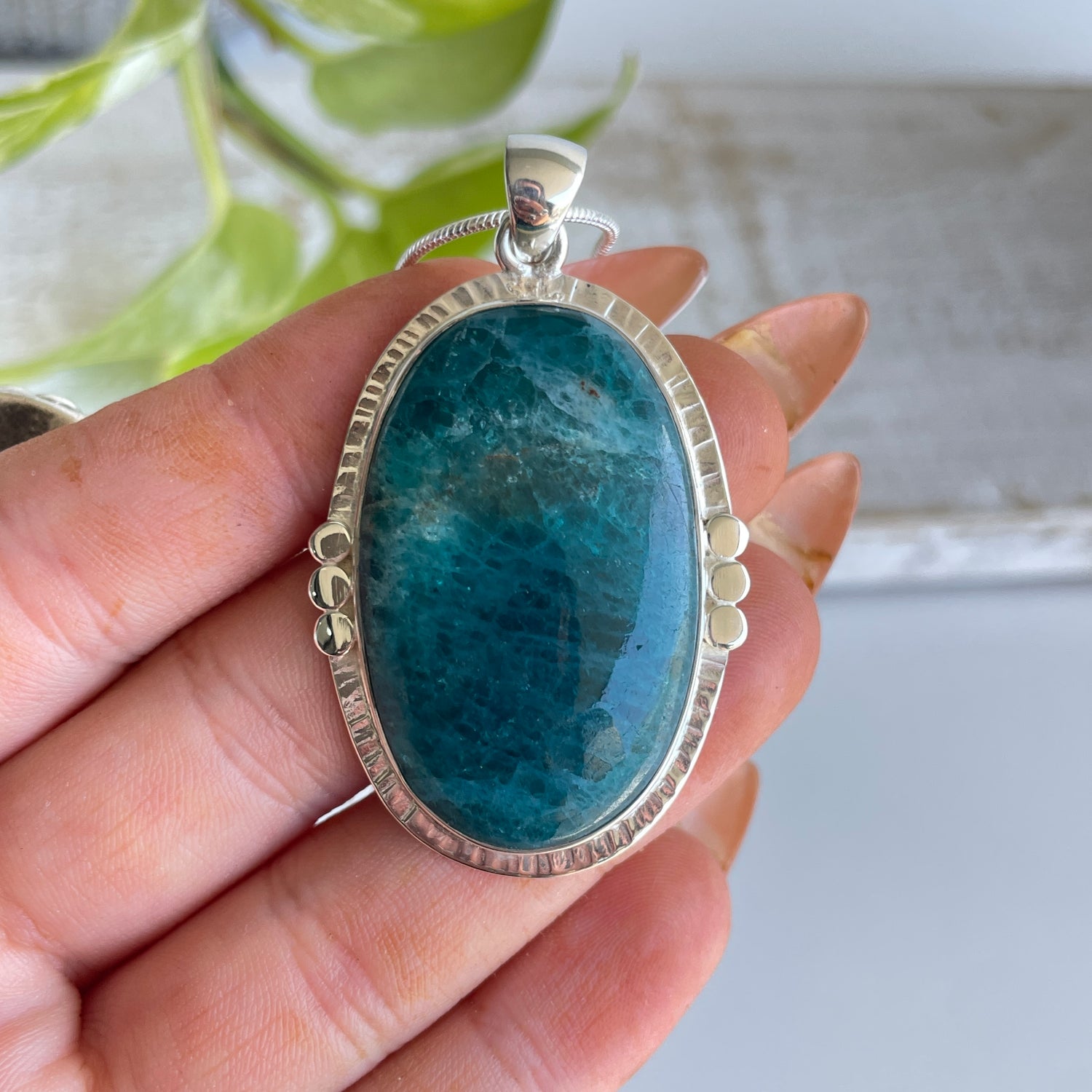 Blue Apatite Oval Pendant