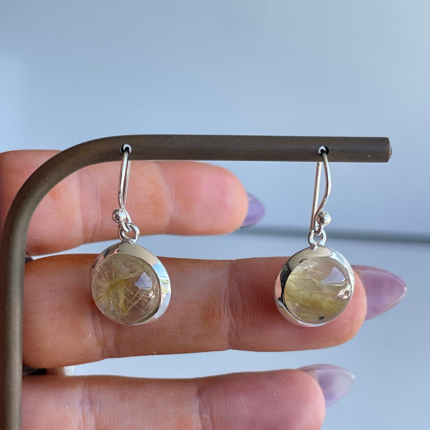 Rutilated Quartz Round Earrings