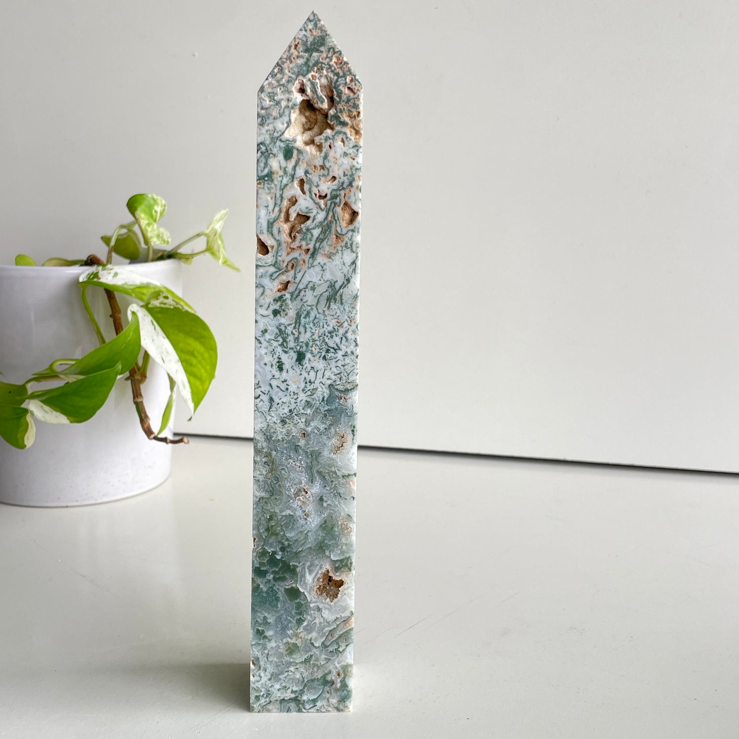 Moss Agate Obelisk 25.9cm