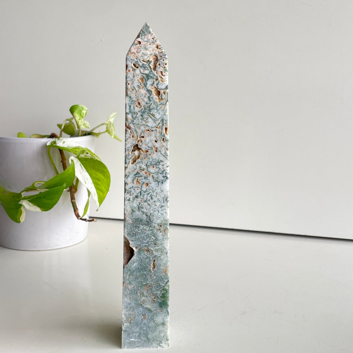 Moss Agate Obelisk 25.9cm
