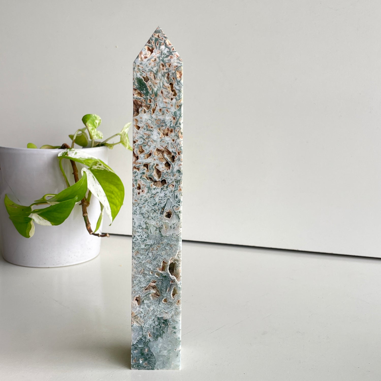 Moss Agate Obelisk 25.9cm
