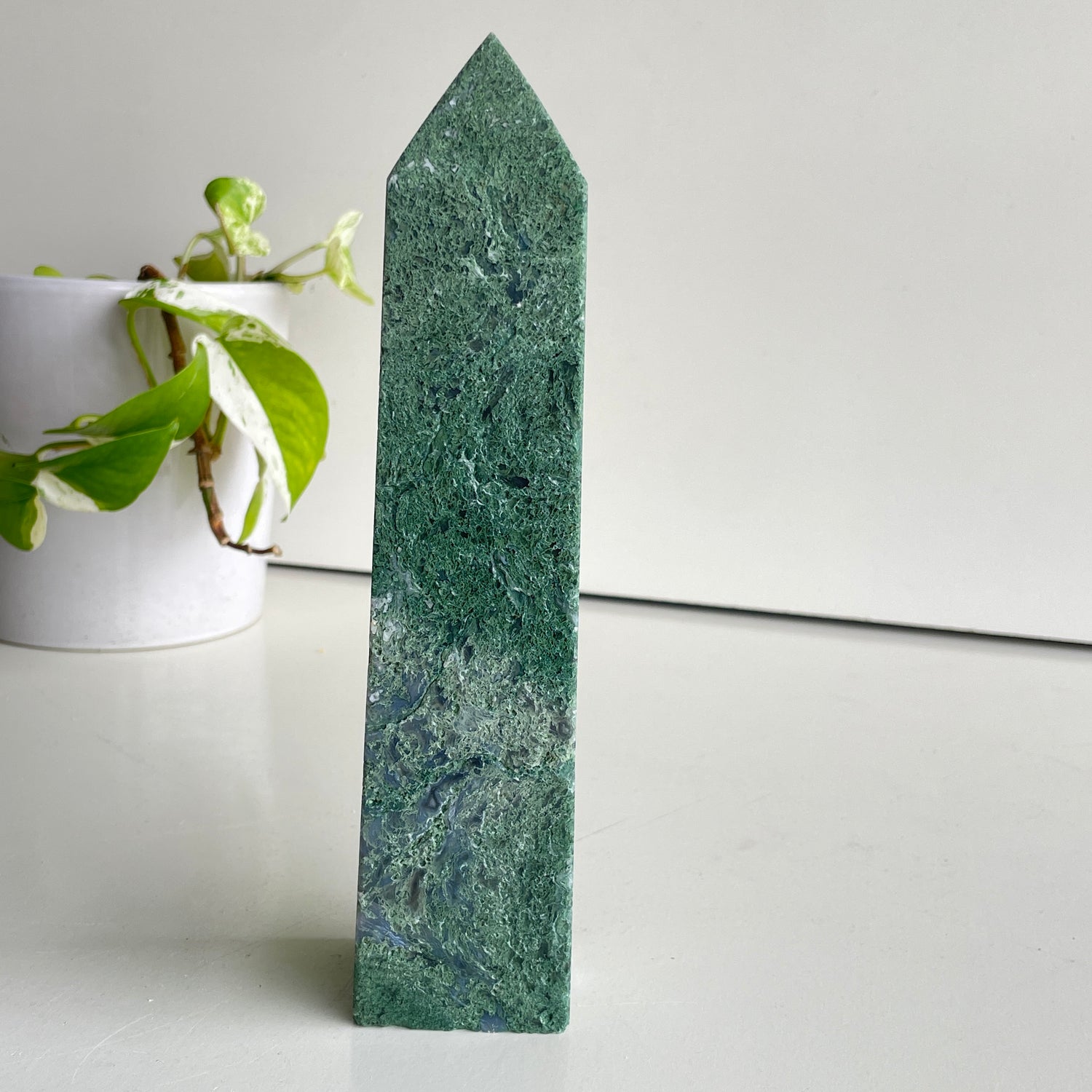 Moss Agate Obelisk 22cm