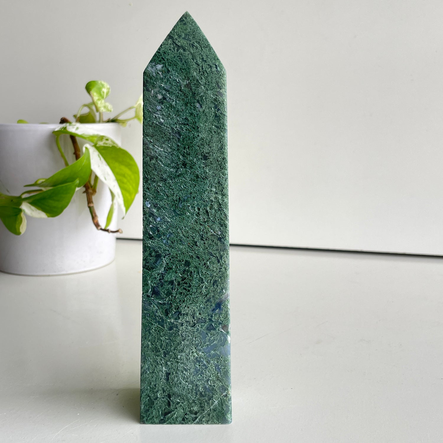 Moss Agate Obelisk 22cm
