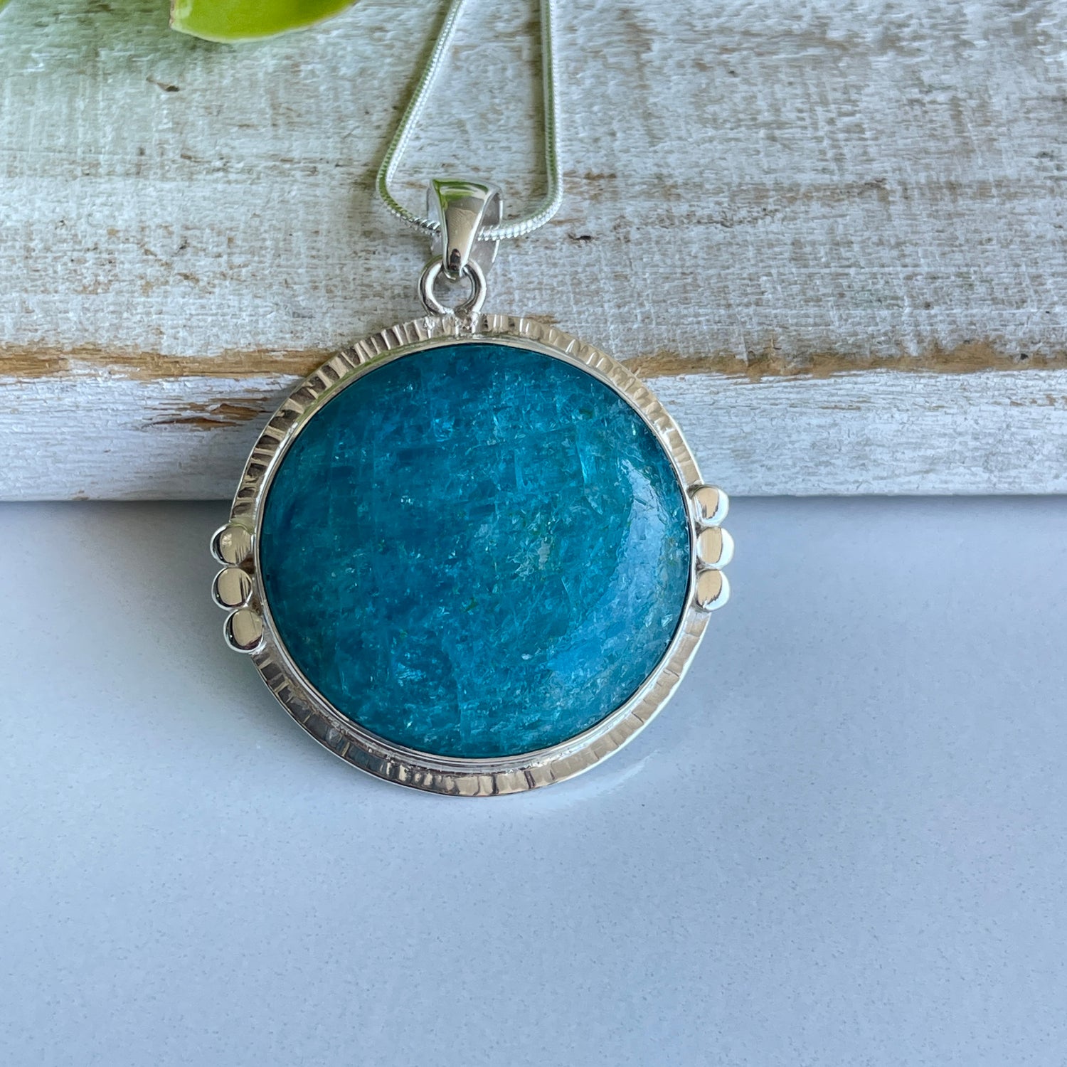 Blue Apatite Round Pendant