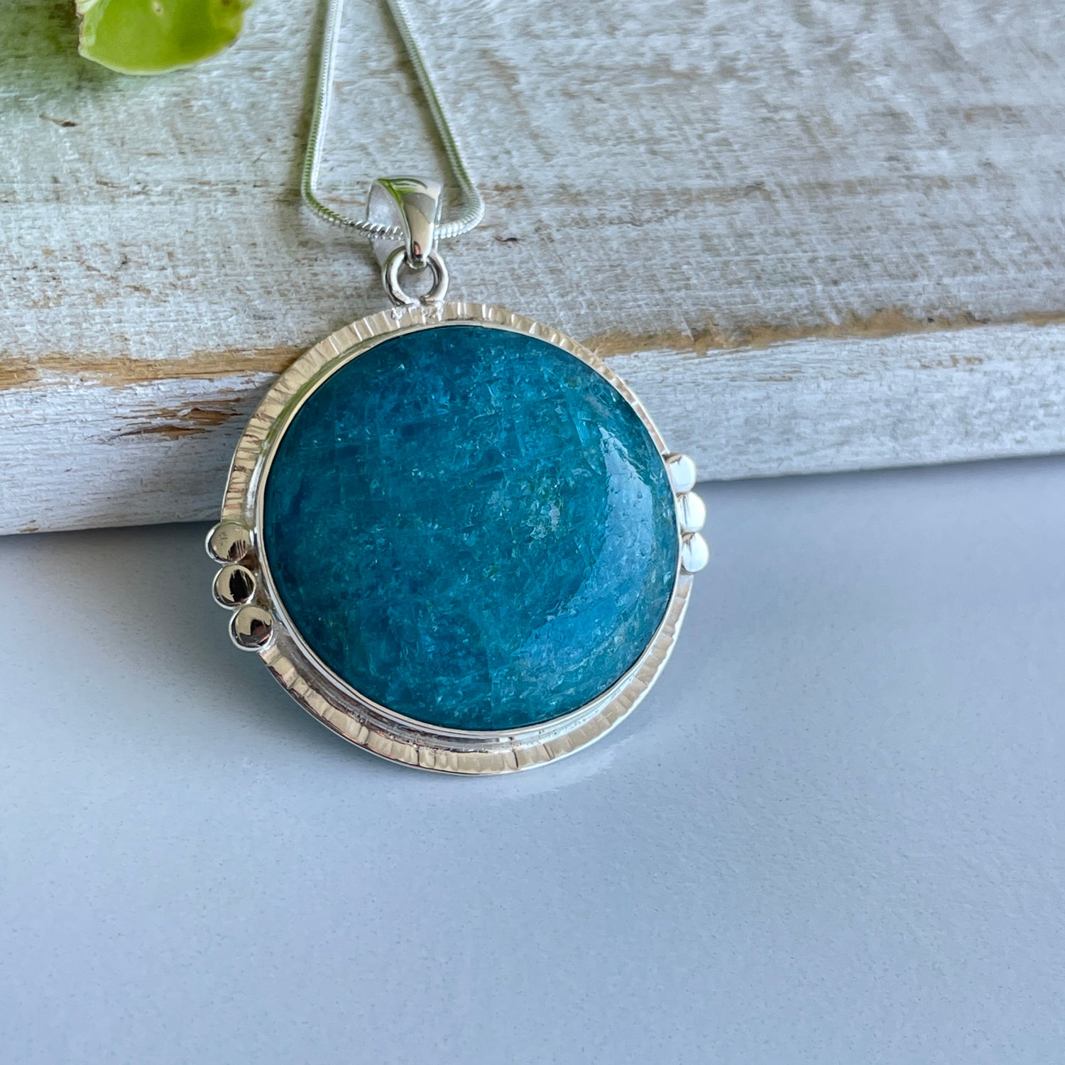 Blue Apatite Round Pendant
