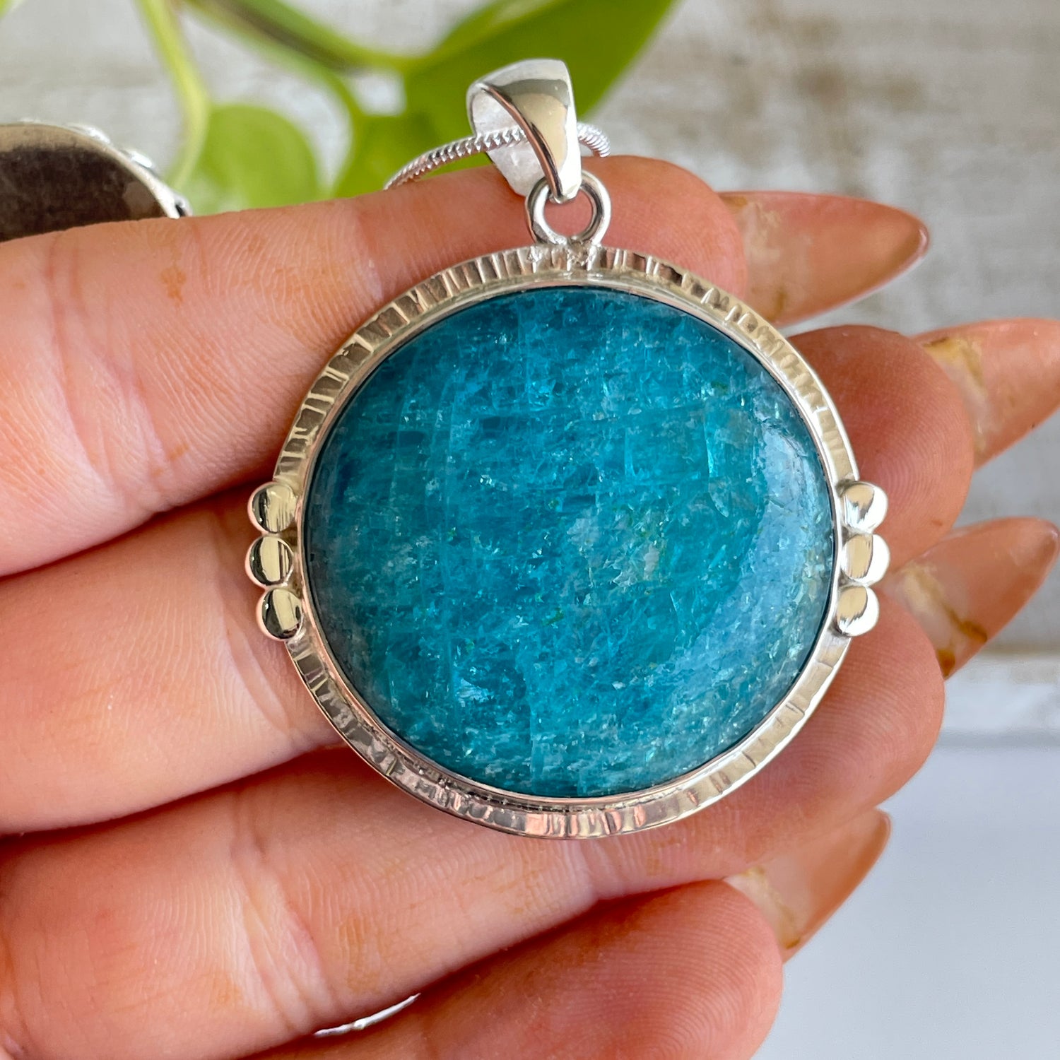 Blue Apatite Round Pendant