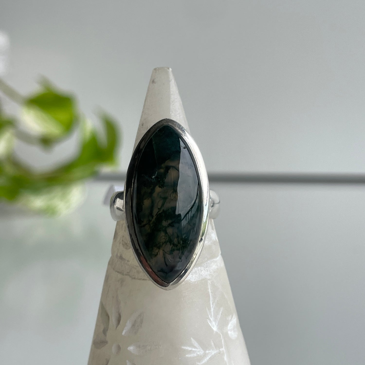 Moss Agate Marquise Ring Sz8