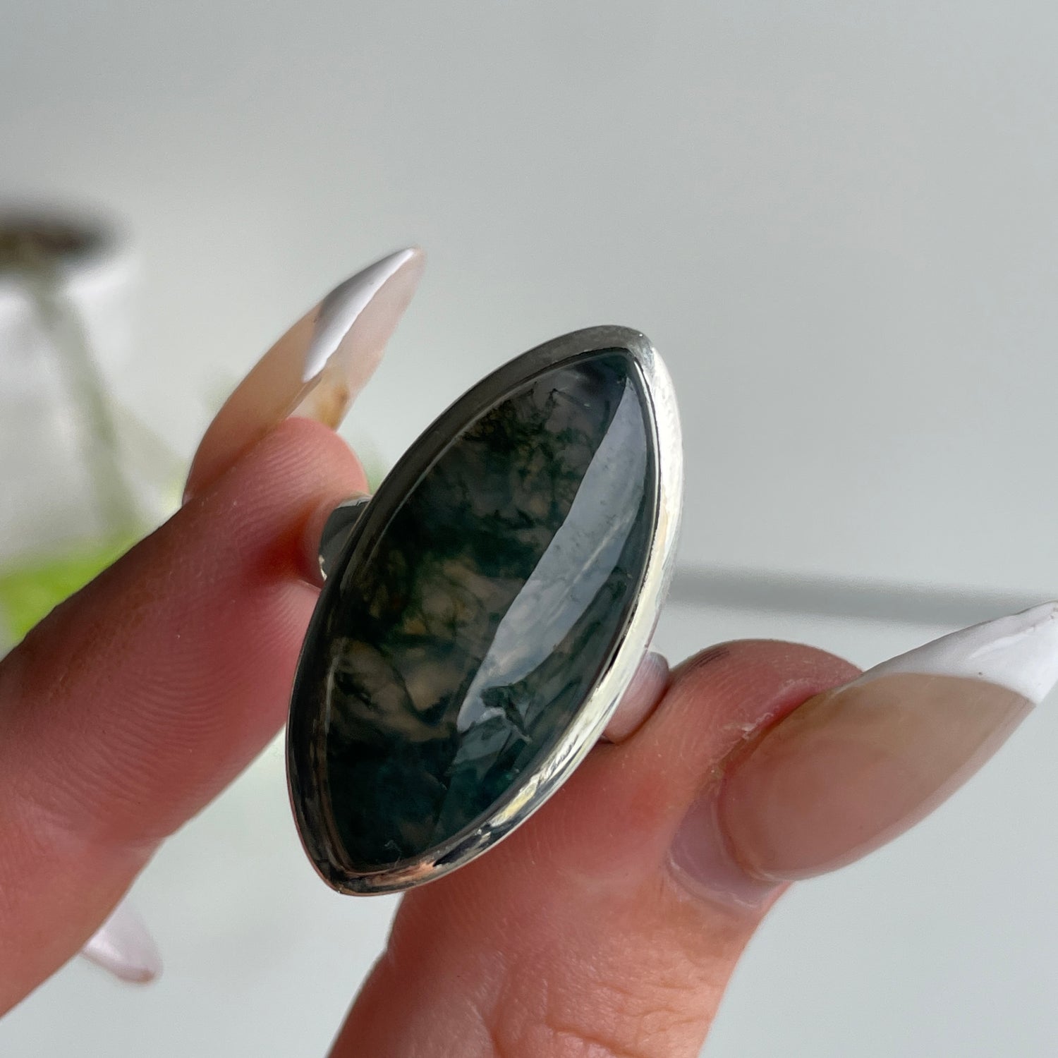 Moss Agate Marquise Ring Sz8