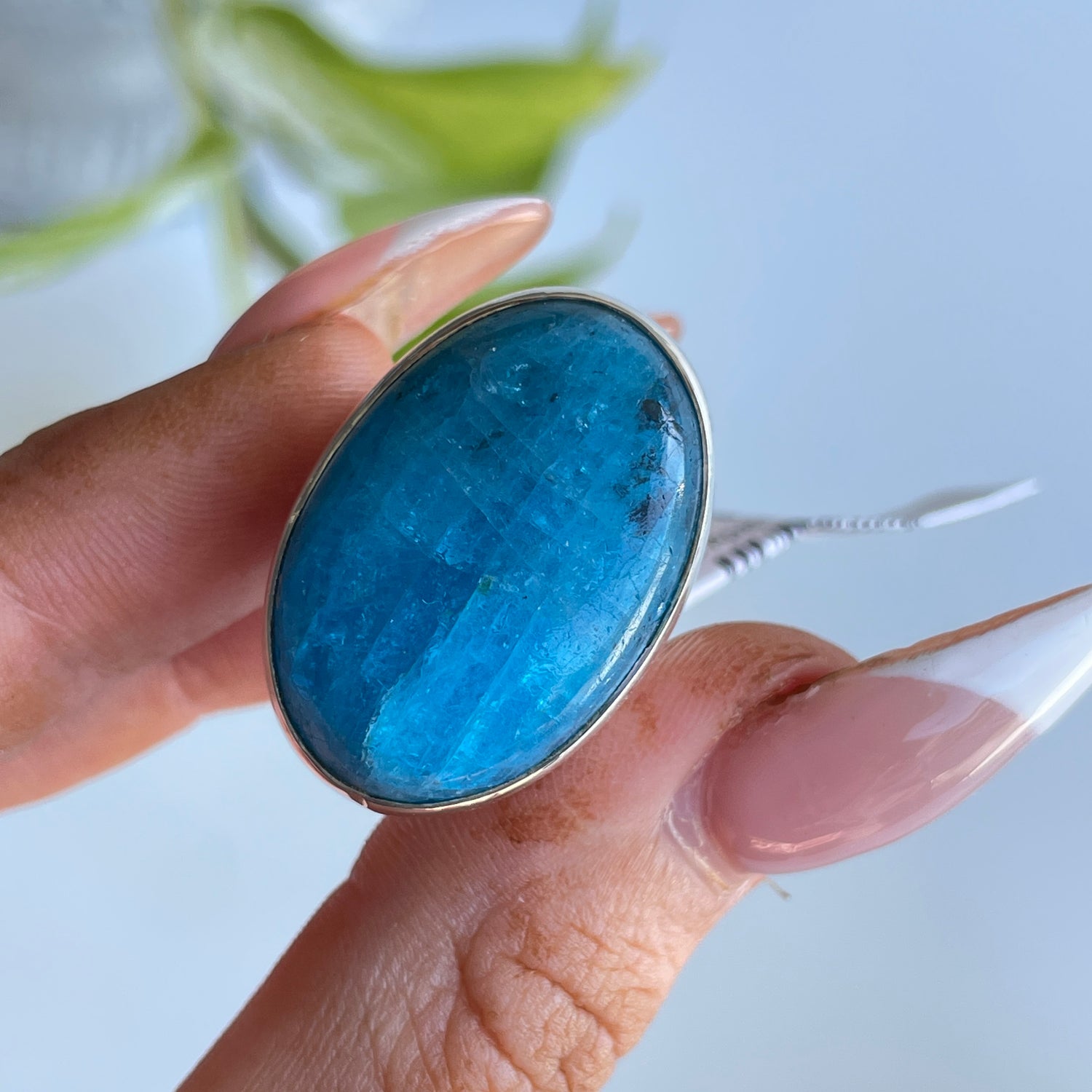 Blue Apatite Oval Ring Sz7