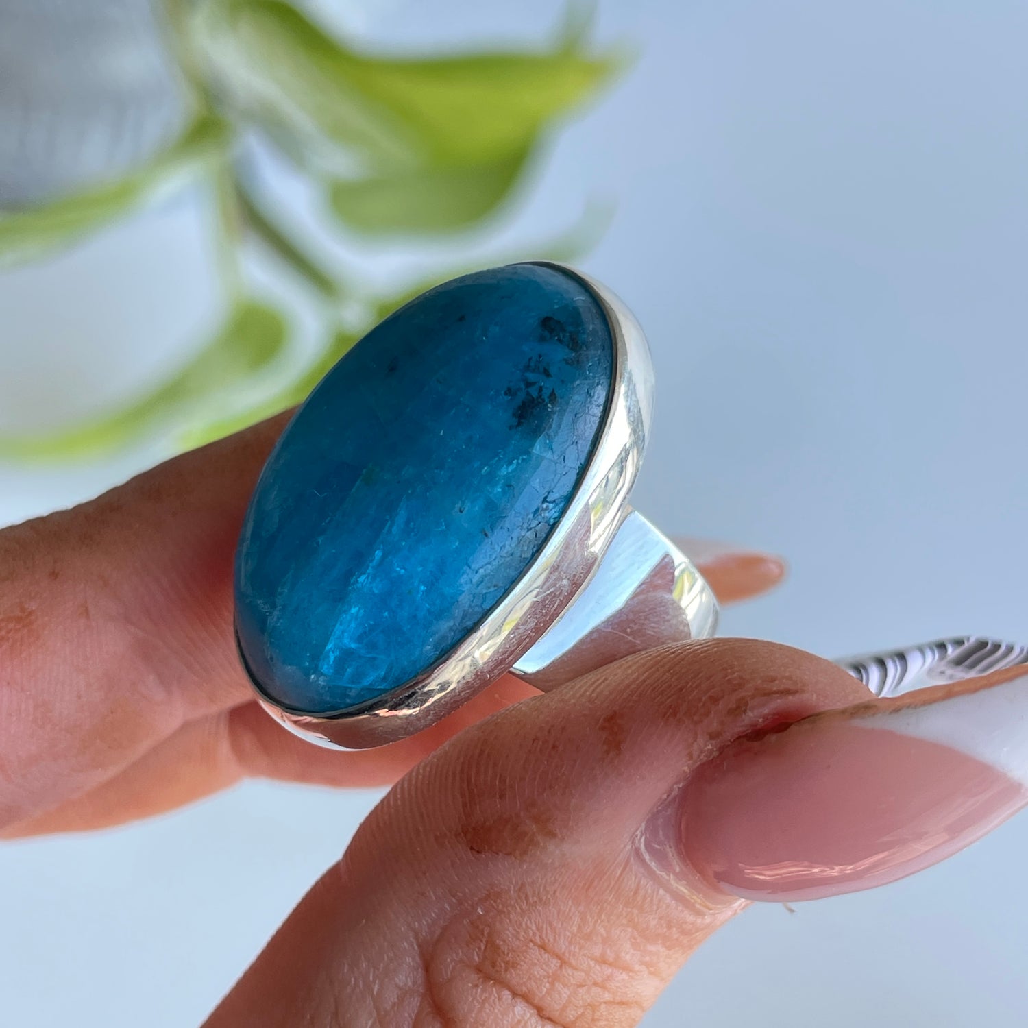 Blue Apatite Oval Ring Sz7