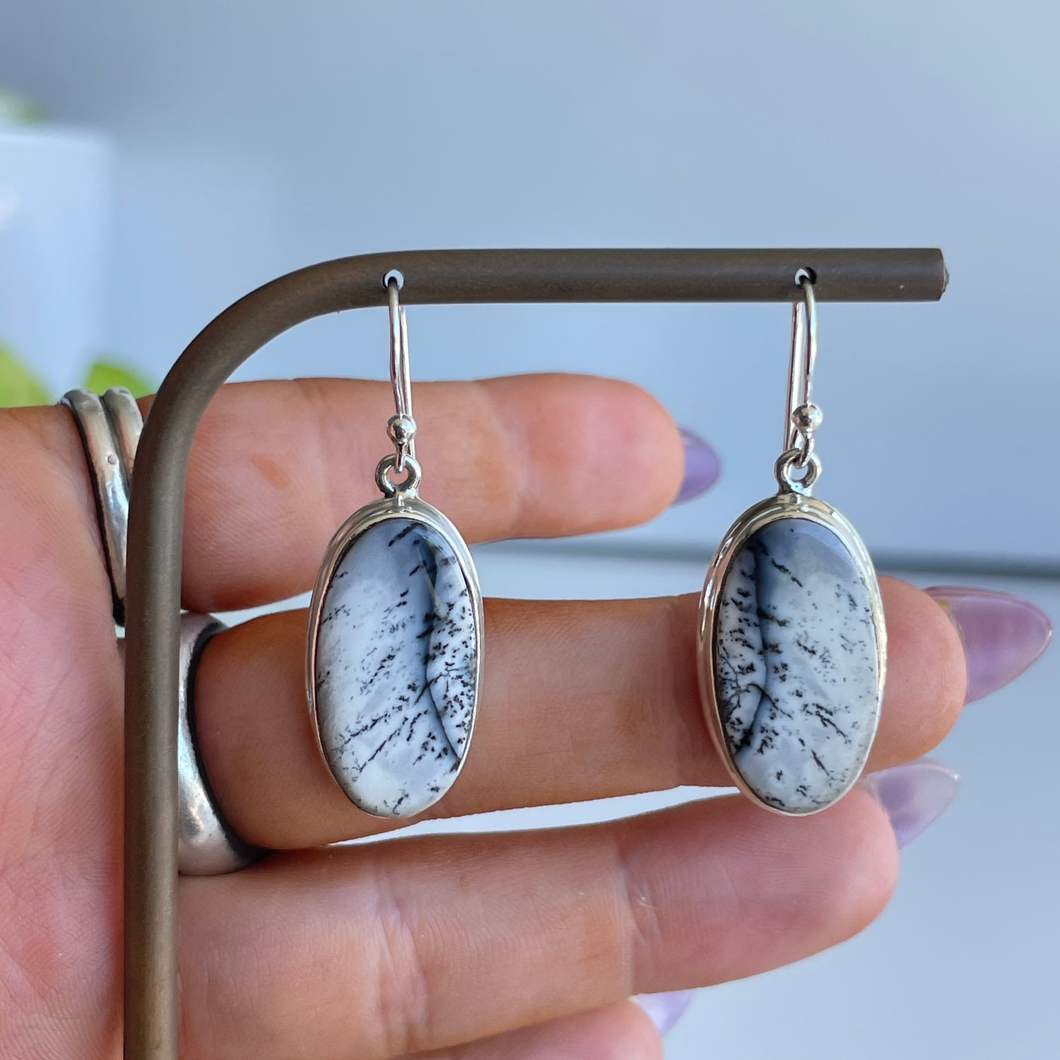 Dendritic Opal Oval Earrings