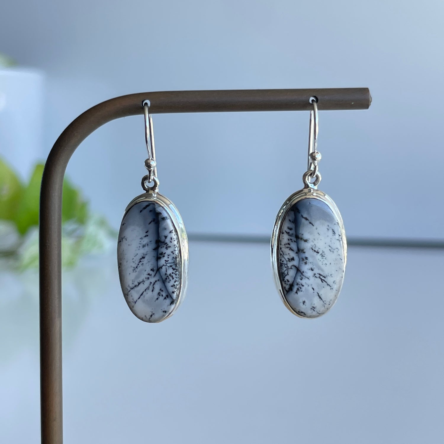 Dendritic Opal Oval Earrings