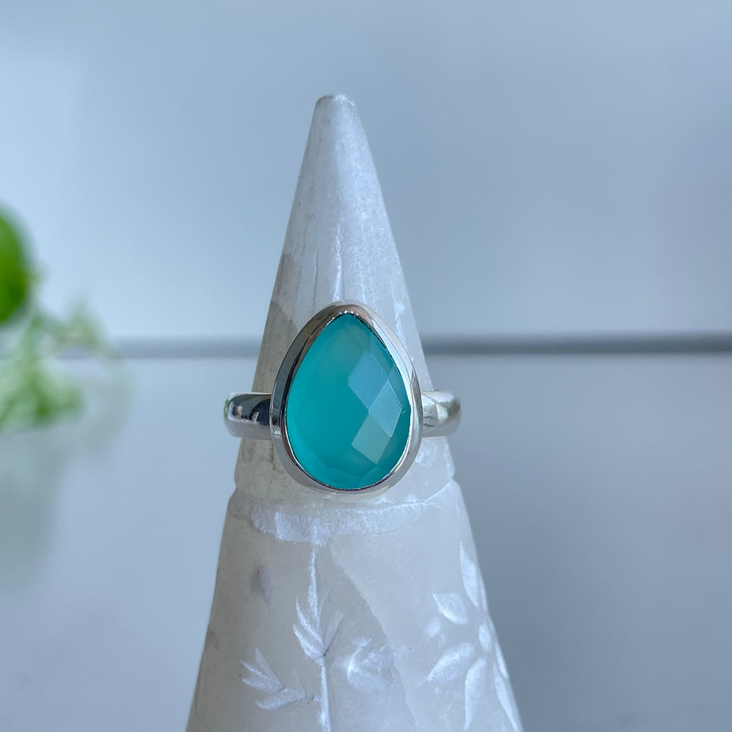 Aqua Chalcedony Teardrop Ring Sz9