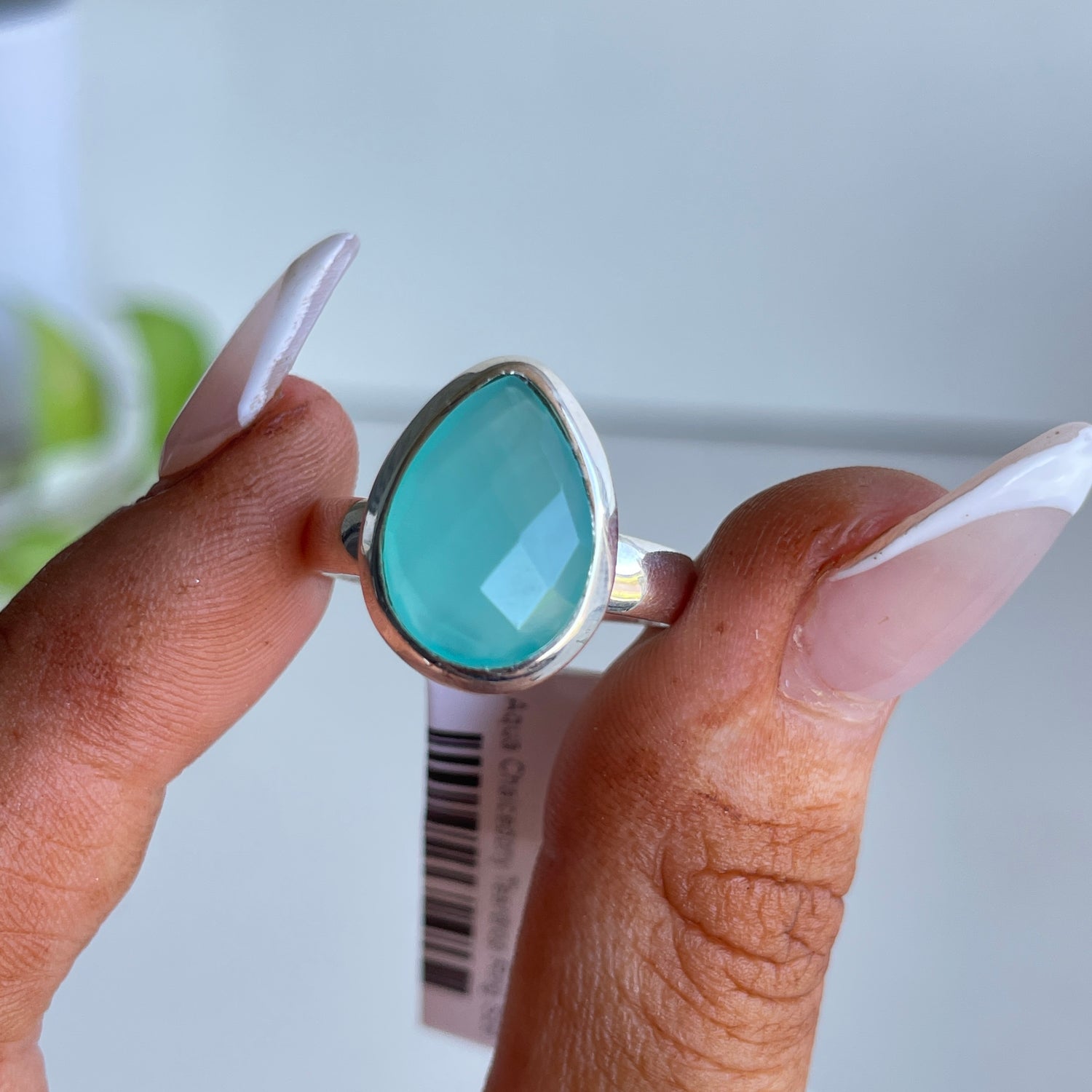 Aqua Chalcedony Teardrop Ring Sz9