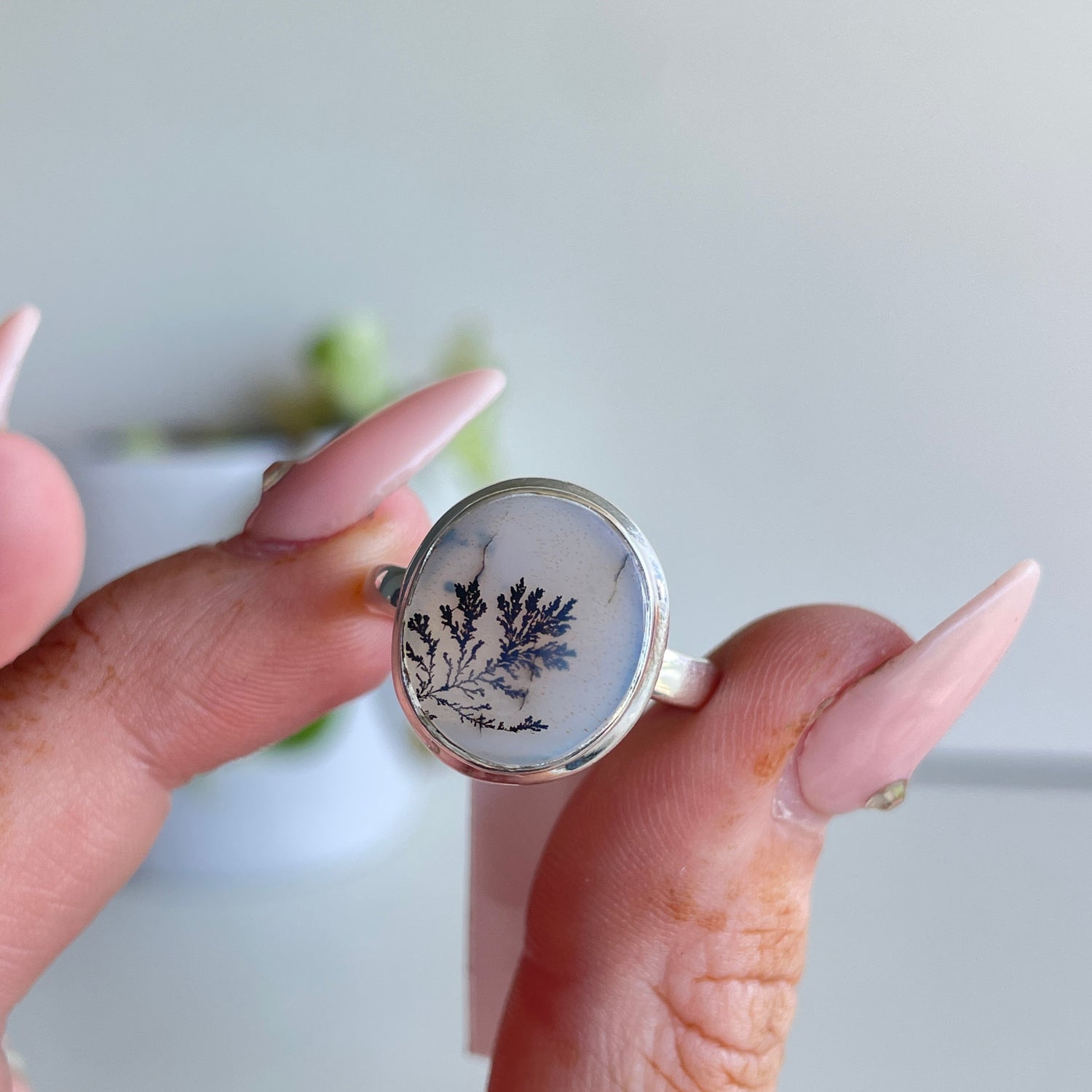 Dendritic Agate Oval Ring Sz9