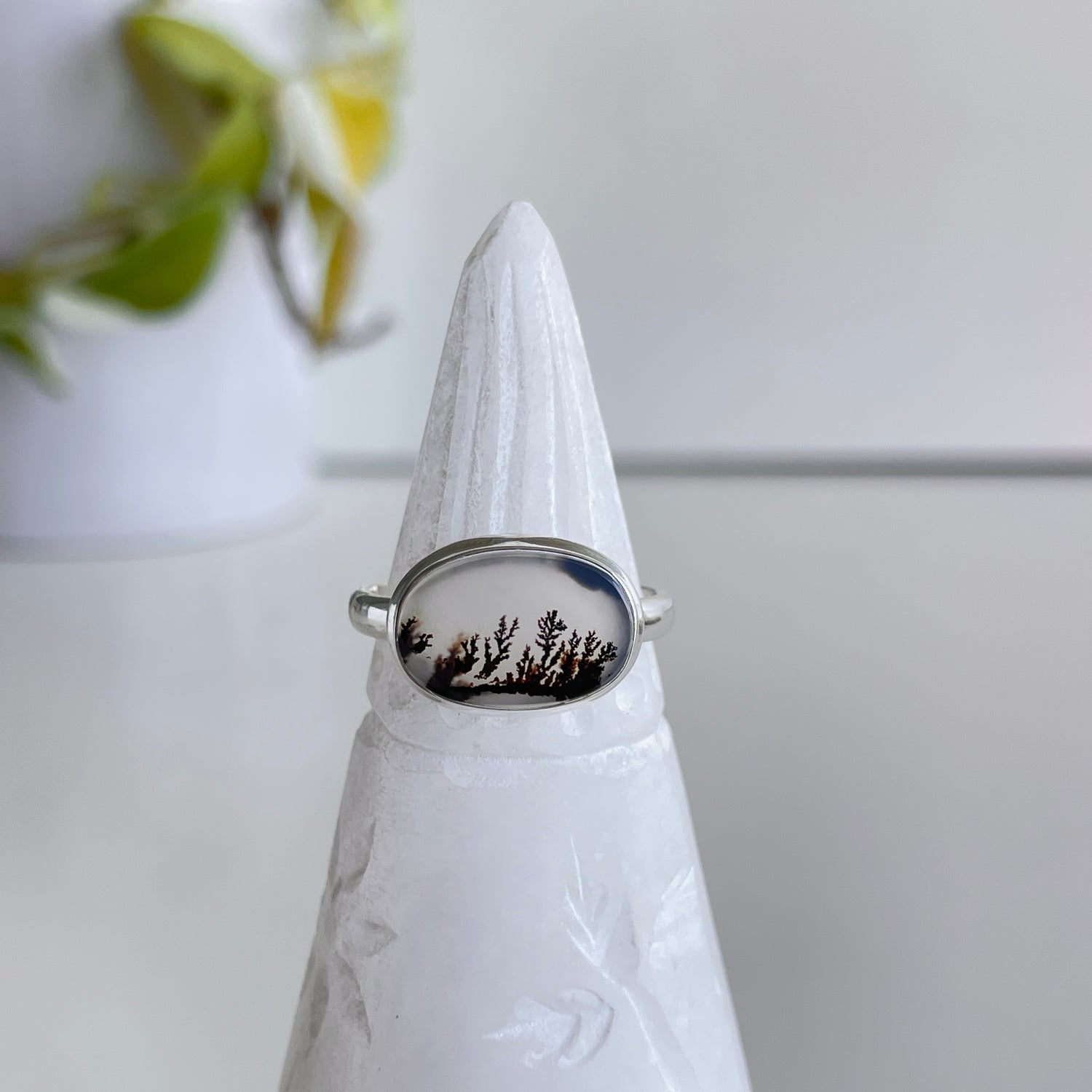 Dendritic Agate Oval Ring Sz9.5