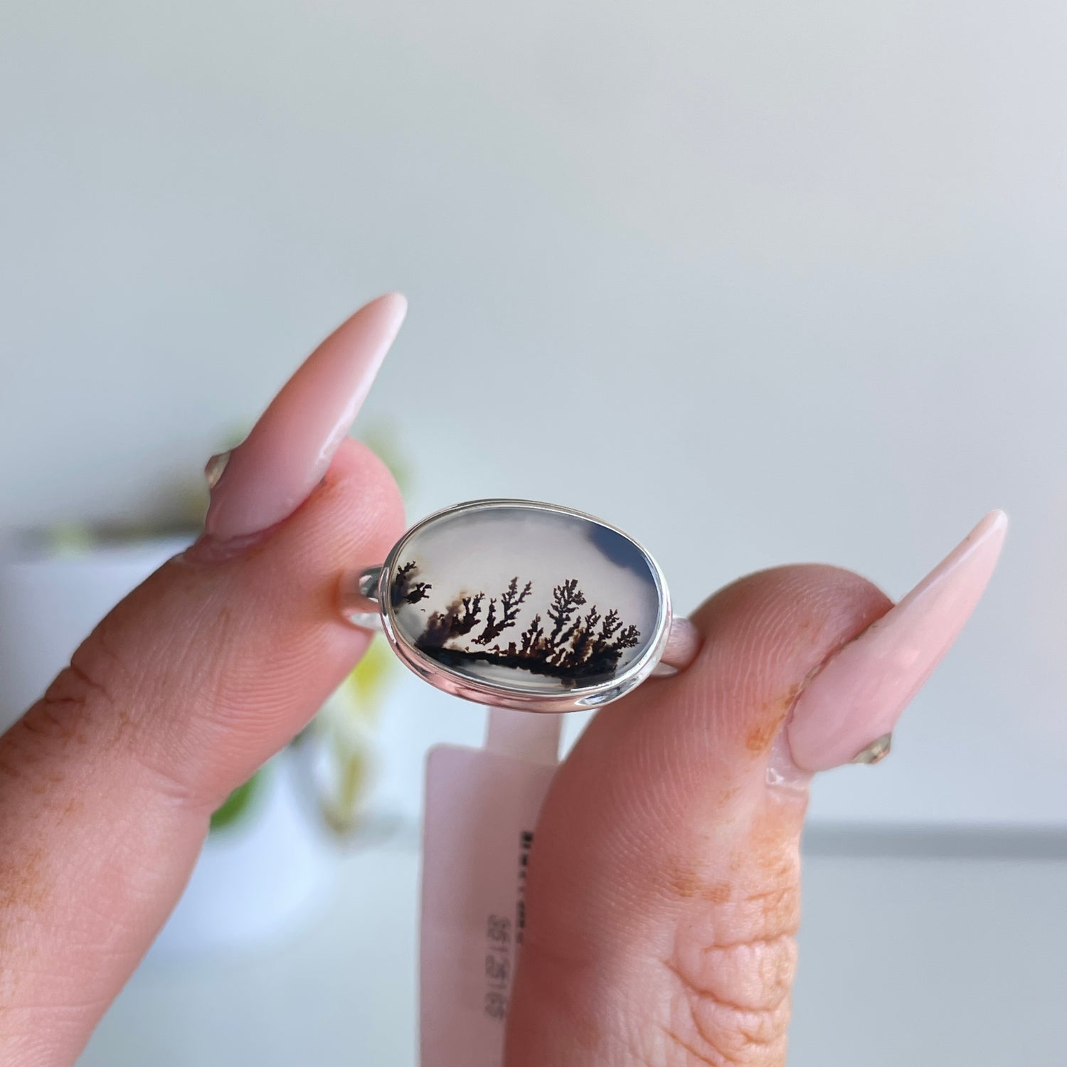 Dendritic Agate Oval Ring Sz9.5
