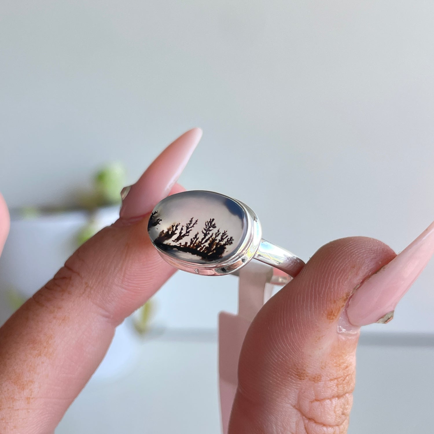 Dendritic Agate Oval Ring Sz9.5