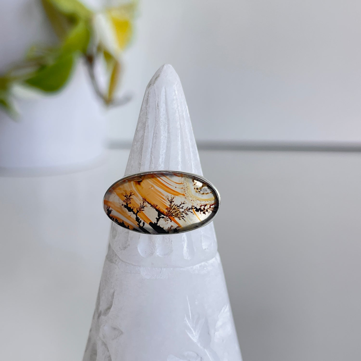 Dendritic Agate Oval Ring Sz7.5