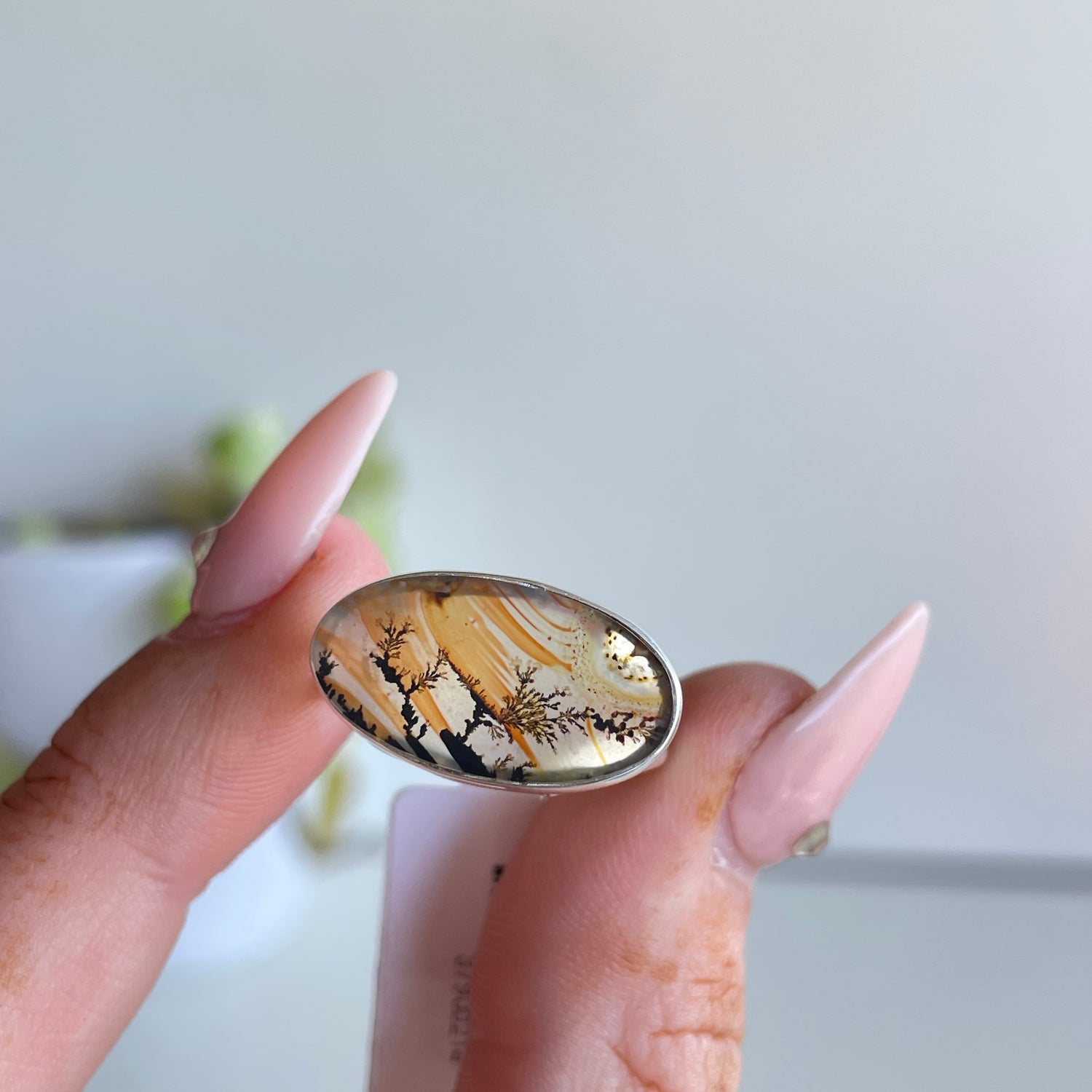 Dendritic Agate Oval Ring Sz7.5
