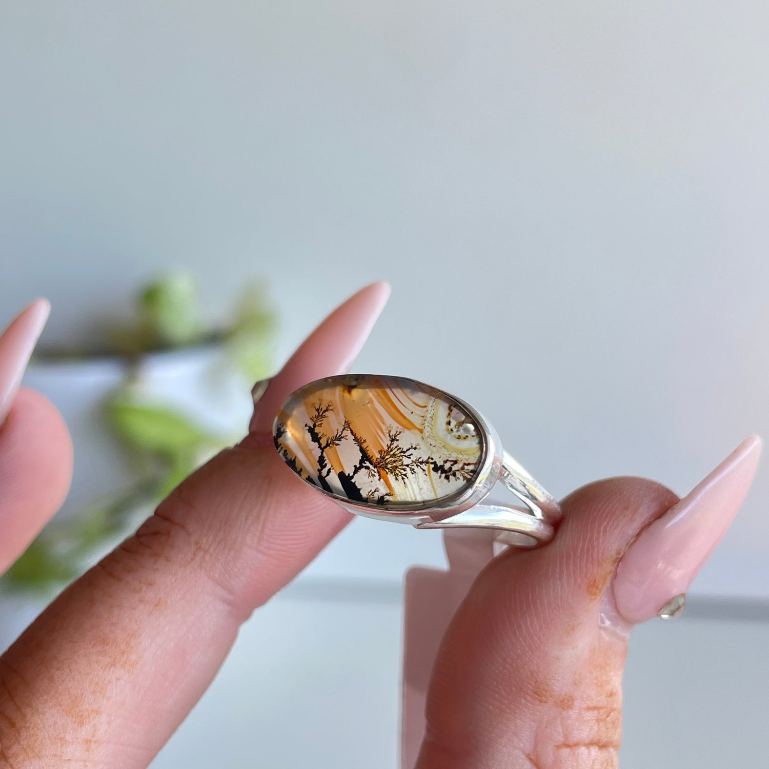 Dendritic Agate Oval Ring Sz7.5