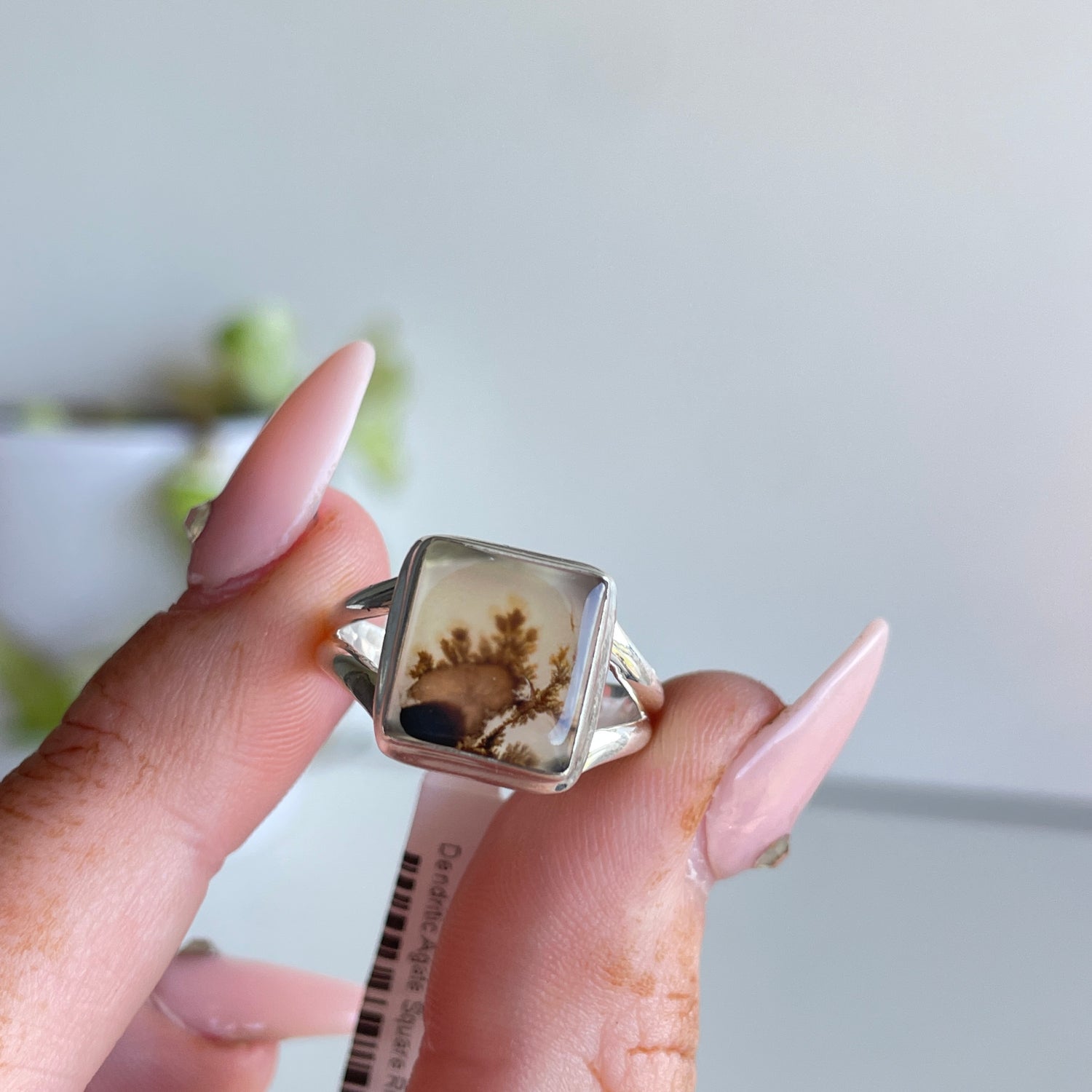 Dendritic Agate Square Ring Sz8