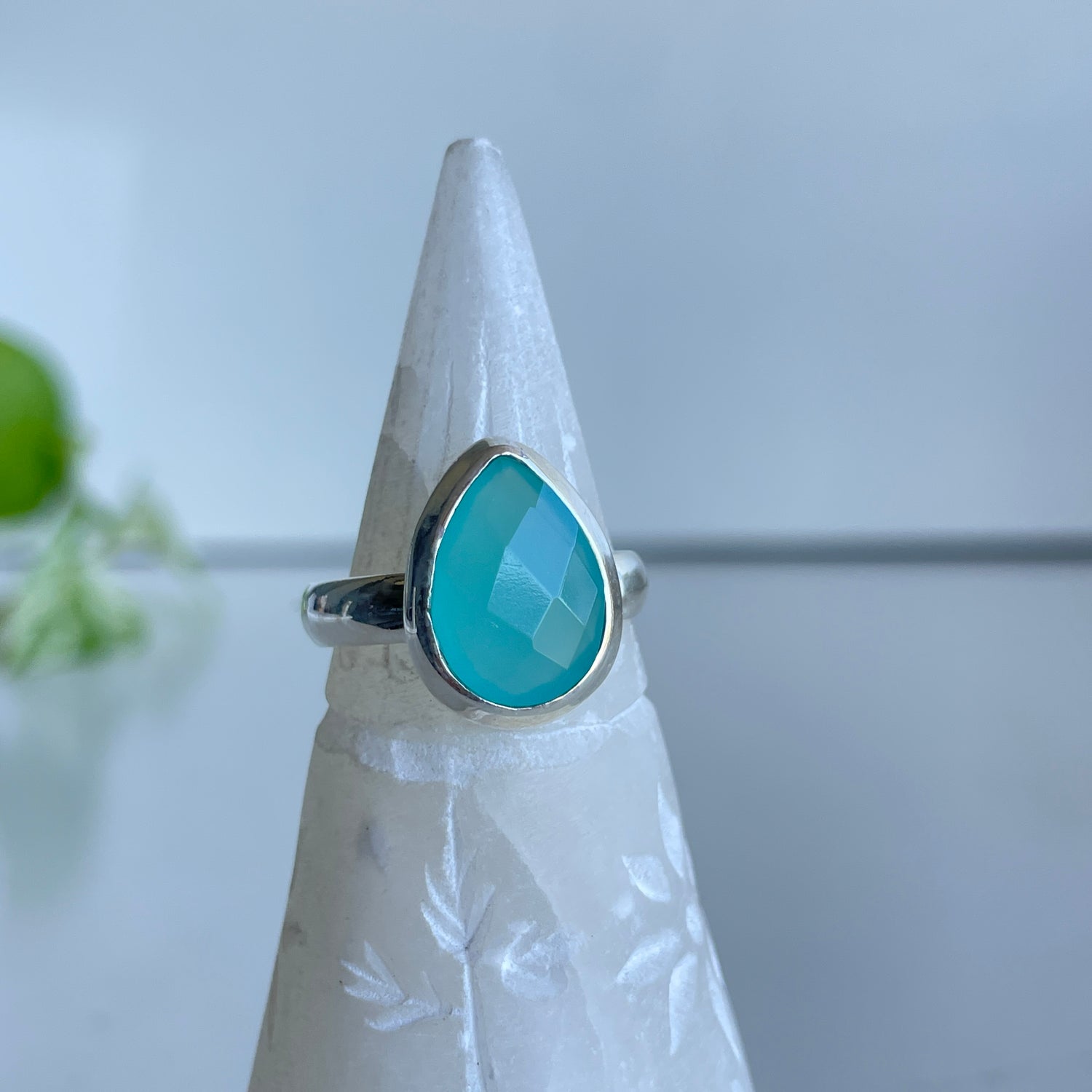Aqua Chalcedony Teardrop Ring Sz9