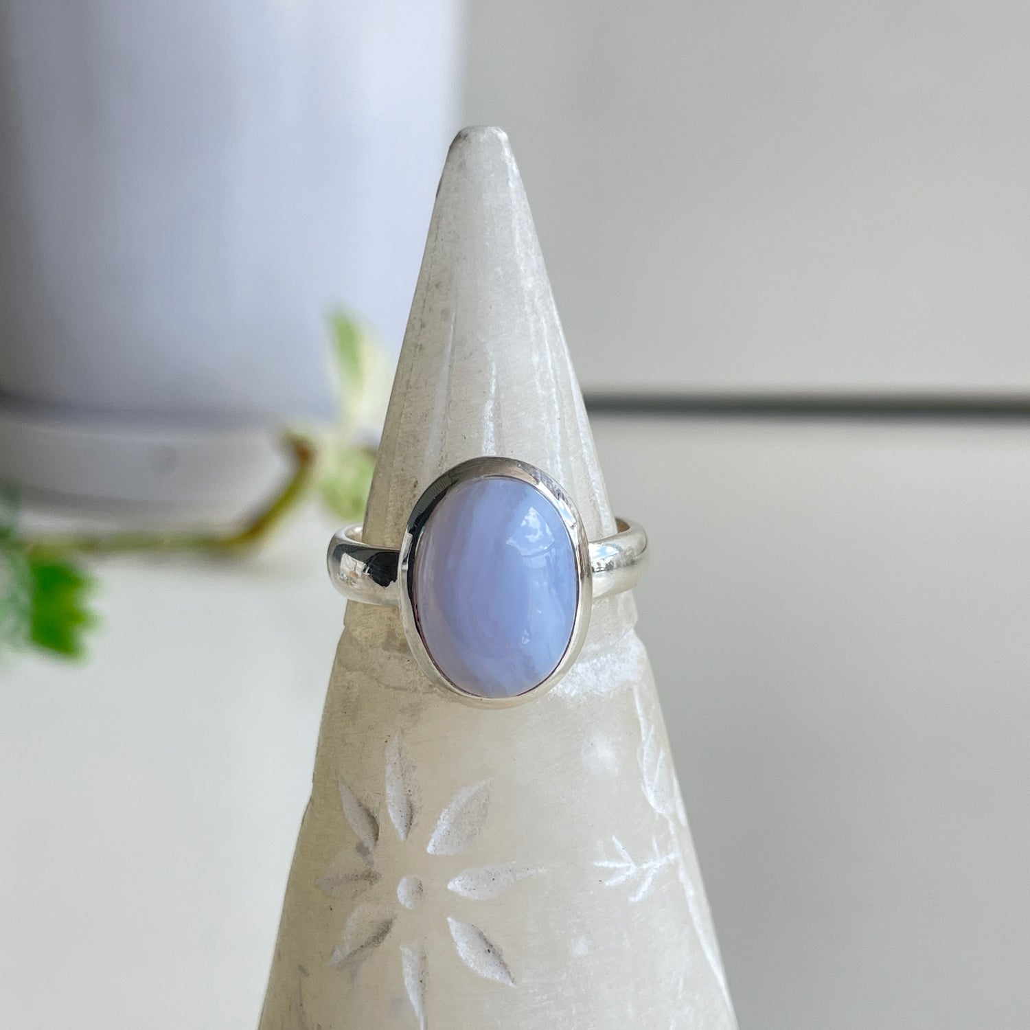 Blue Lace Agate Oval Ring Sz10