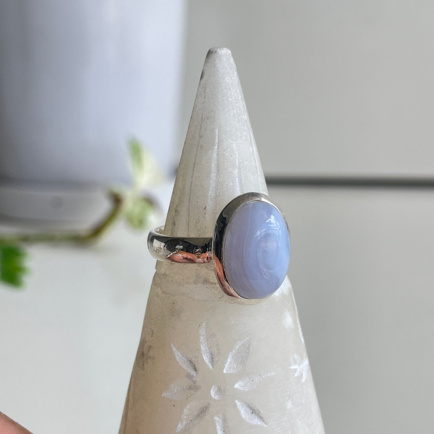 Blue Lace Agate Oval Ring Sz10
