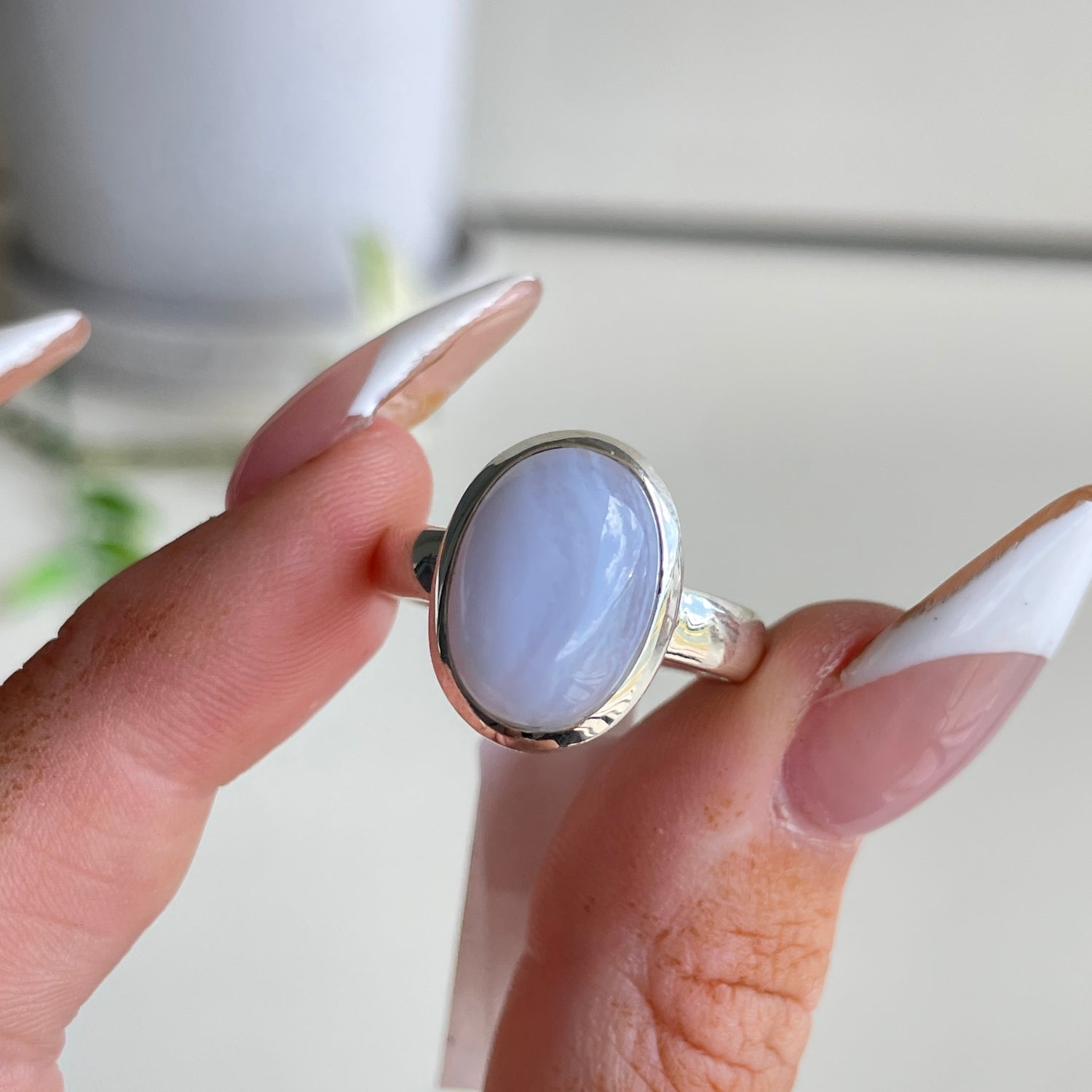 Blue Lace Agate Oval Ring Sz10