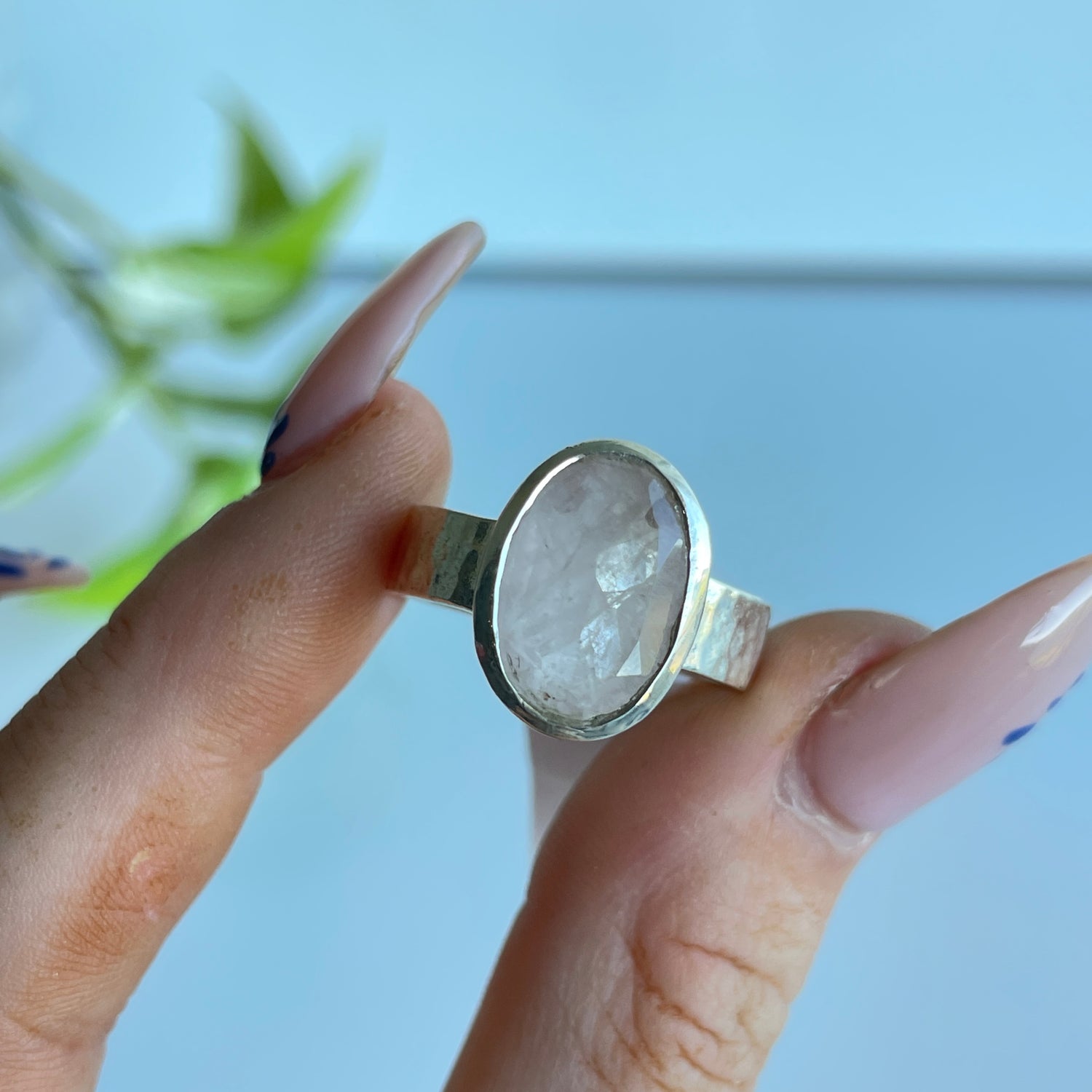 Rose Quartz Oval Ring Sz9