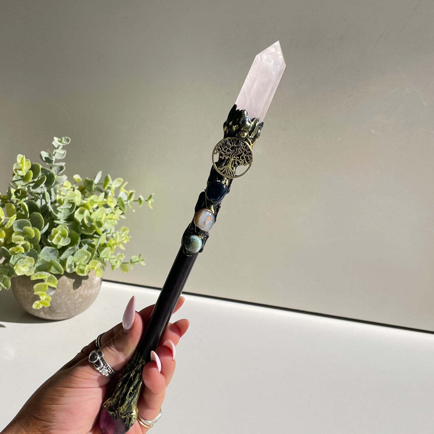 Rose Quartz Tree Wand With Amethyst