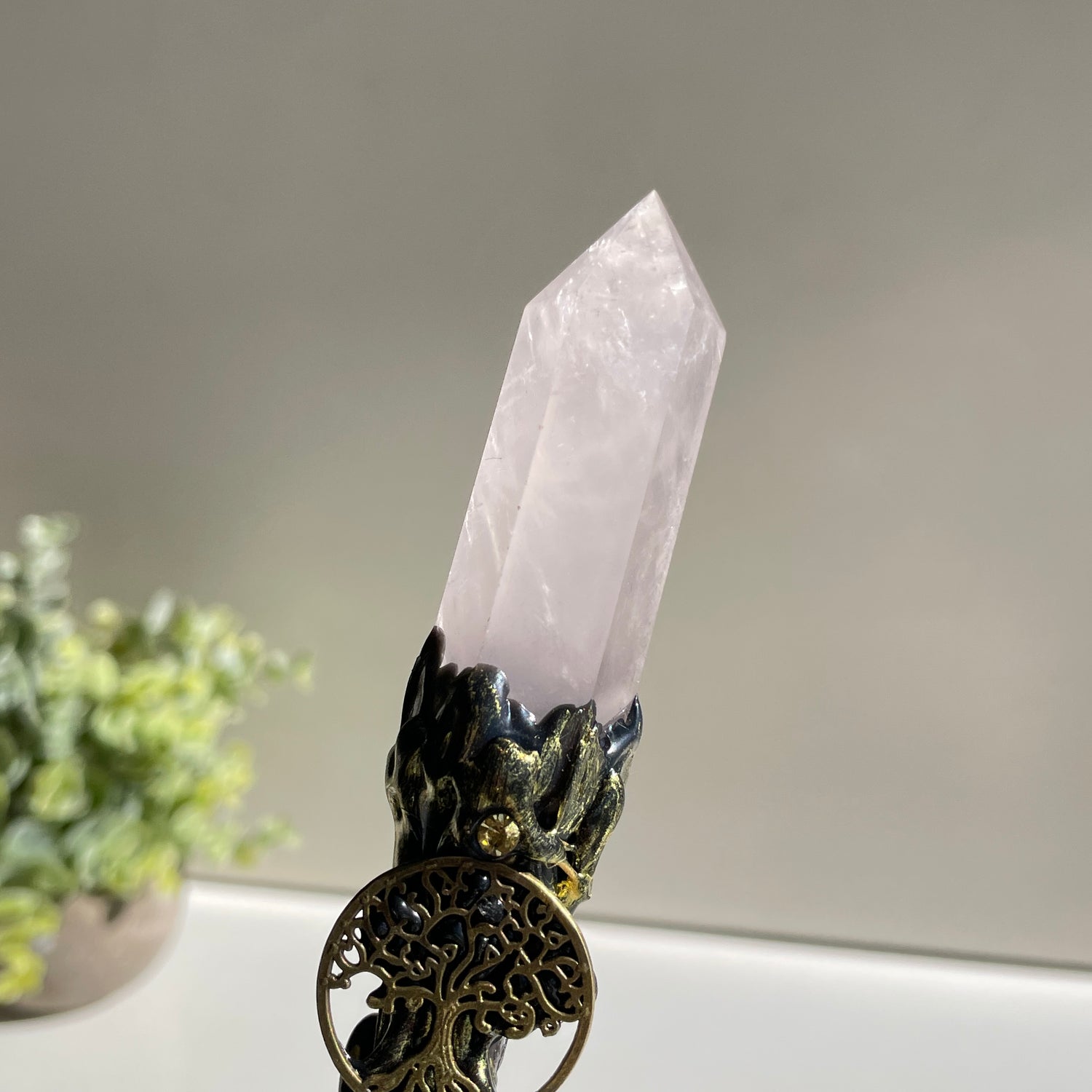 Rose Quartz Tree Wand With Amethyst
