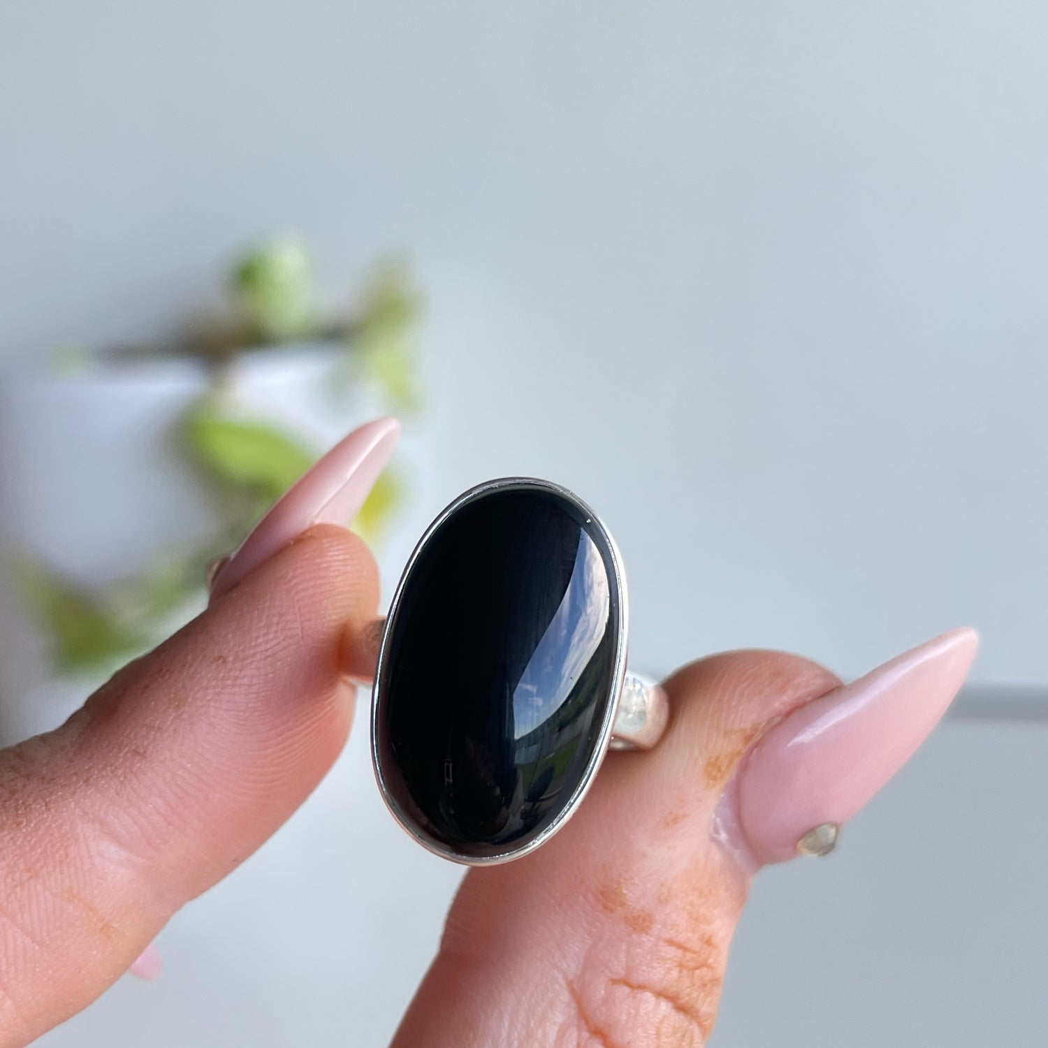 Black Onyx Oval Ring Sz7