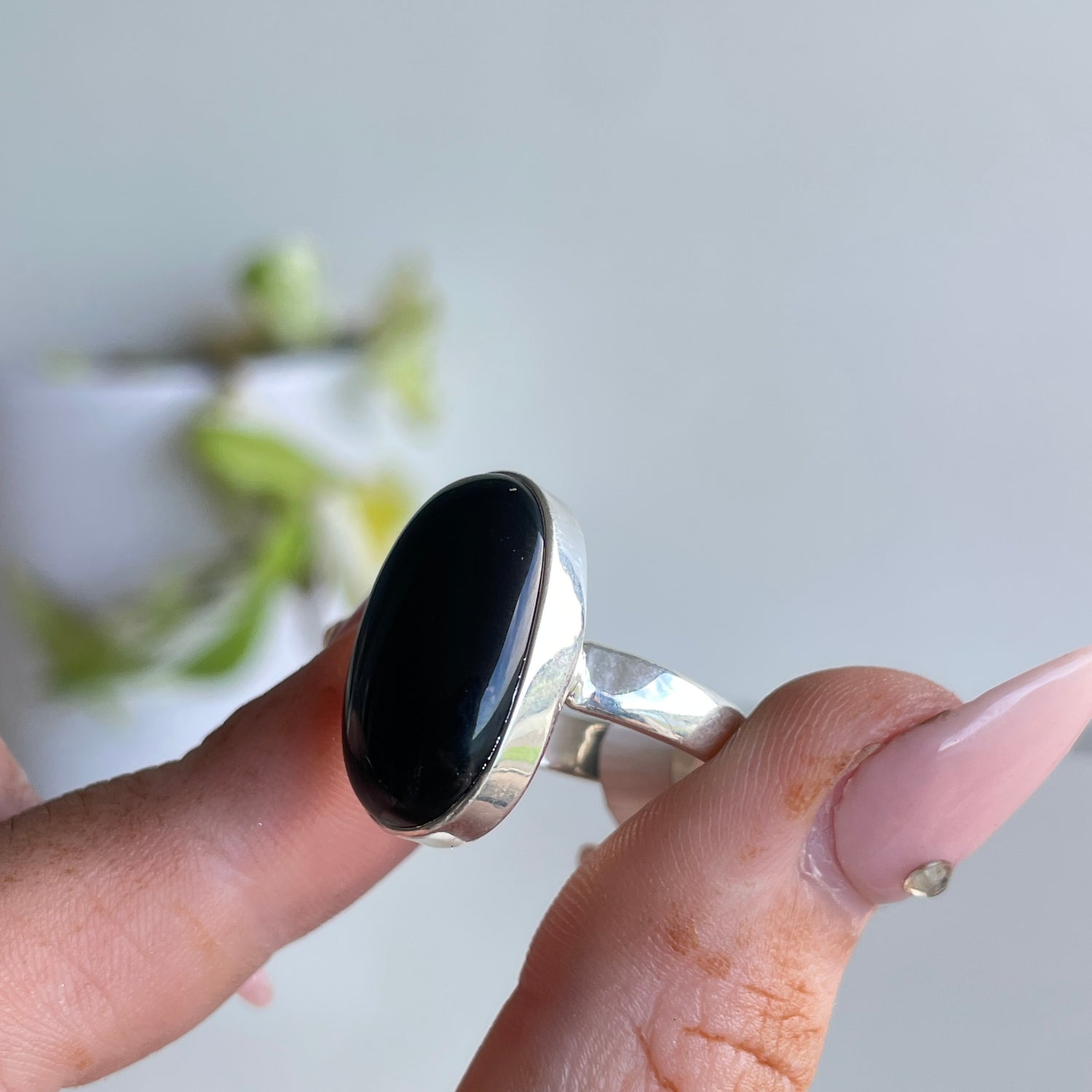 Black Onyx Oval Ring Sz7