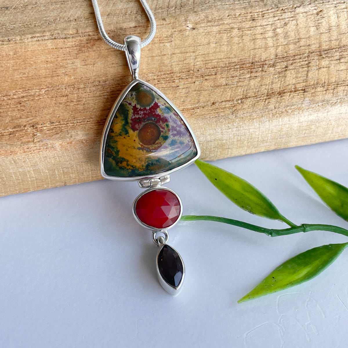 Bloodstone, Carnelian and Smoky Quartz Pendant