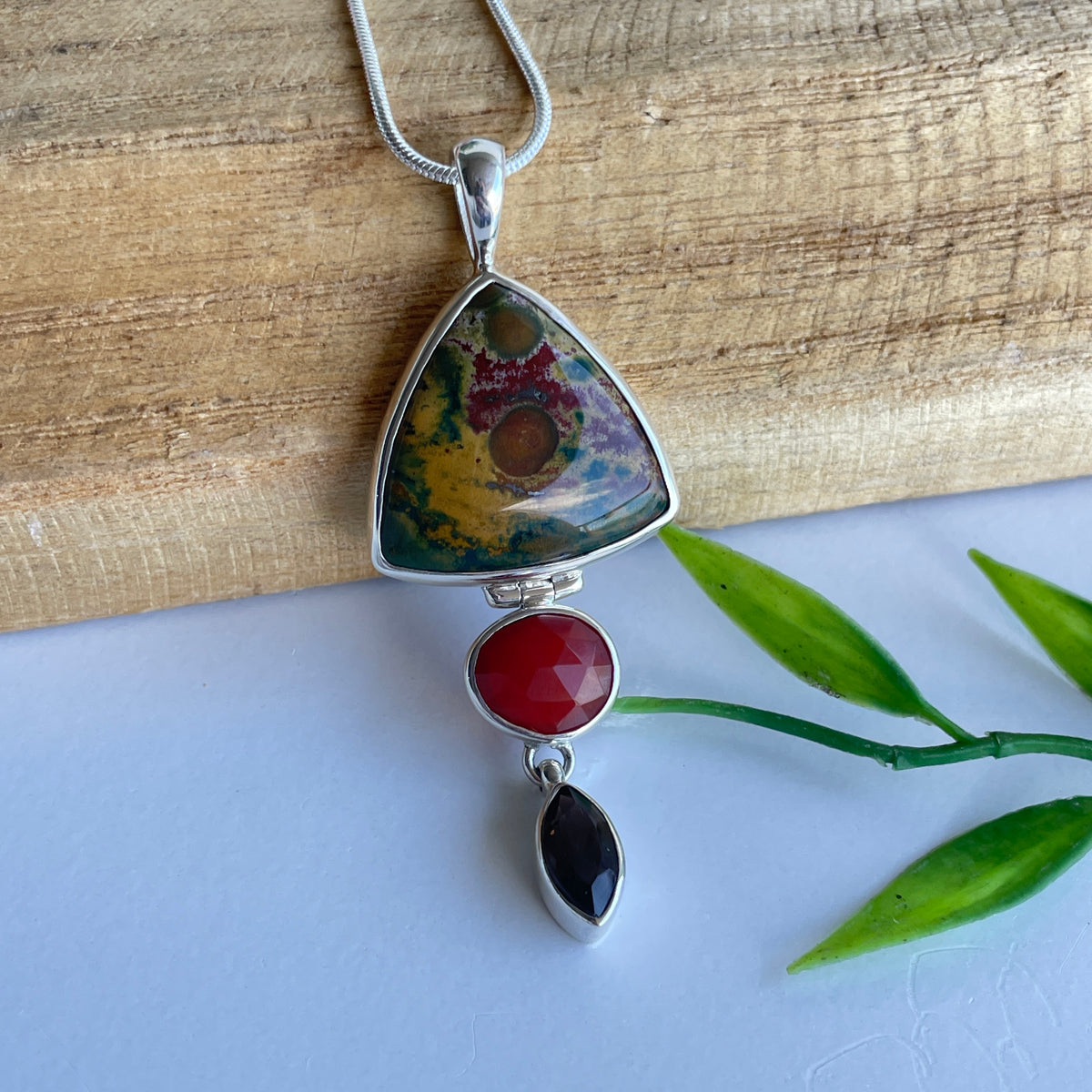 Bloodstone, Carnelian and Smoky Quartz Pendant