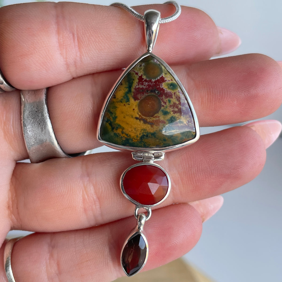 Bloodstone, Carnelian and Smoky Quartz Pendant