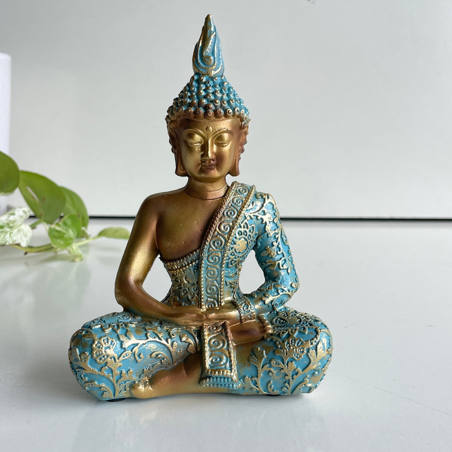 Sitting Buddha Gold And Teal Sml BUDDAQ6