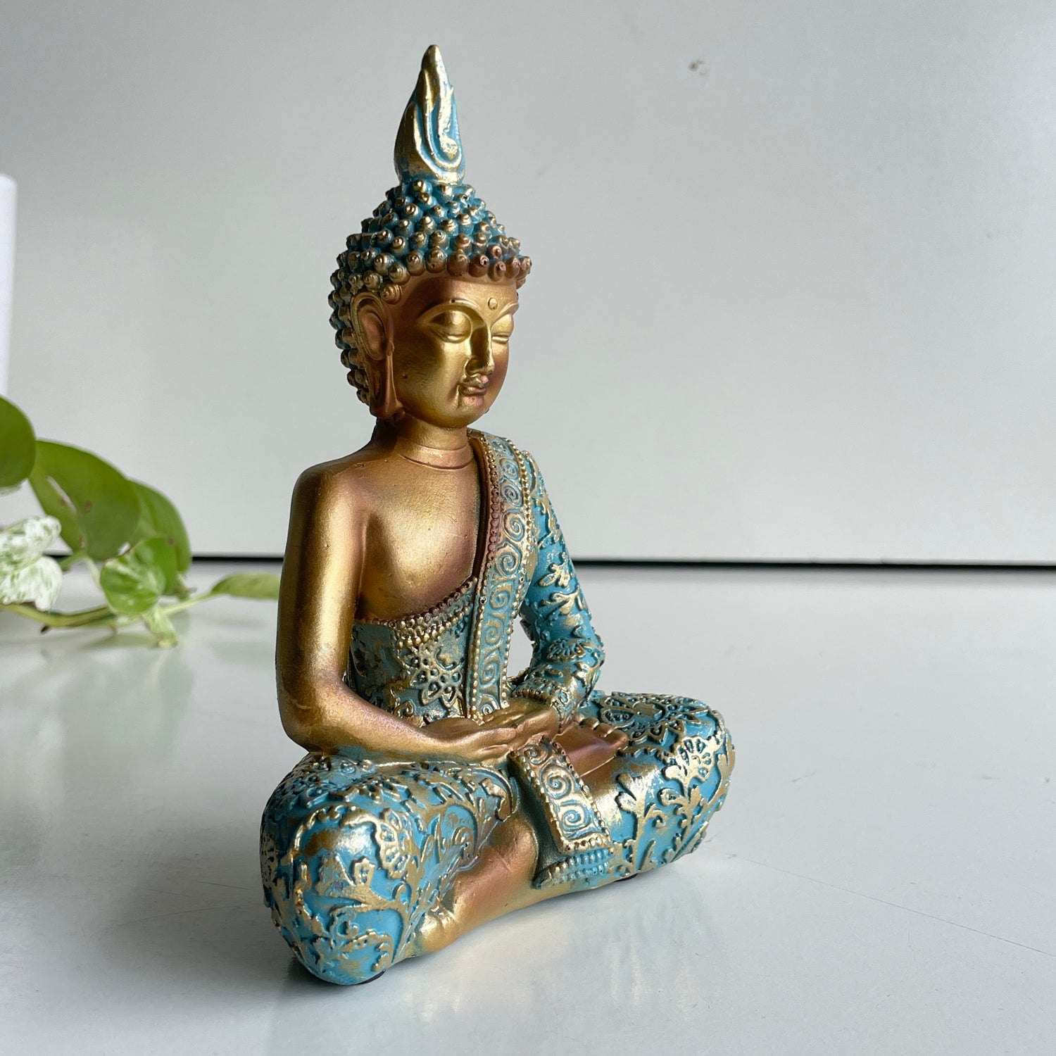 Sitting Buddha Gold And Teal Sml BUDDAQ6