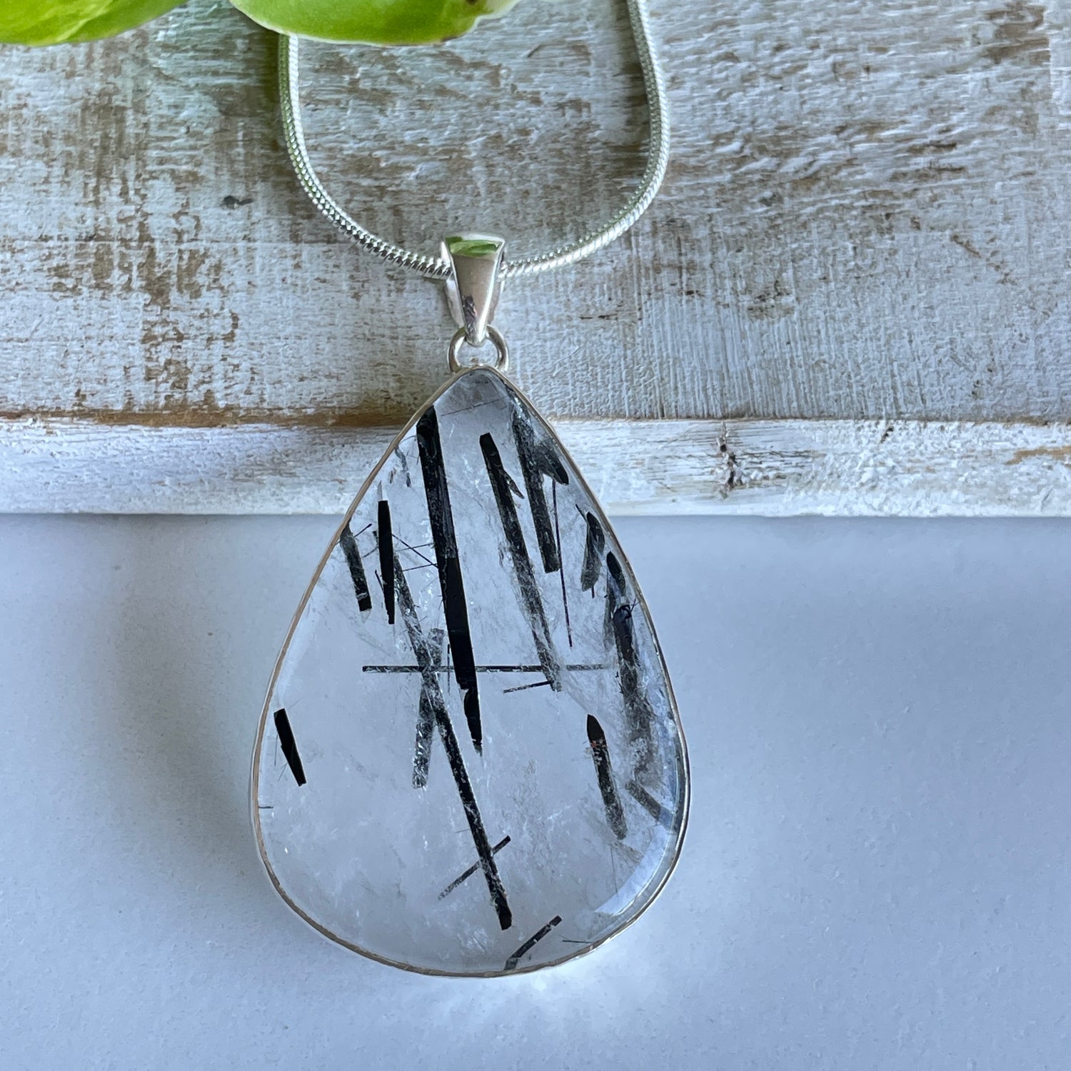 Tourmalinated Quartz Teardrop Pendant